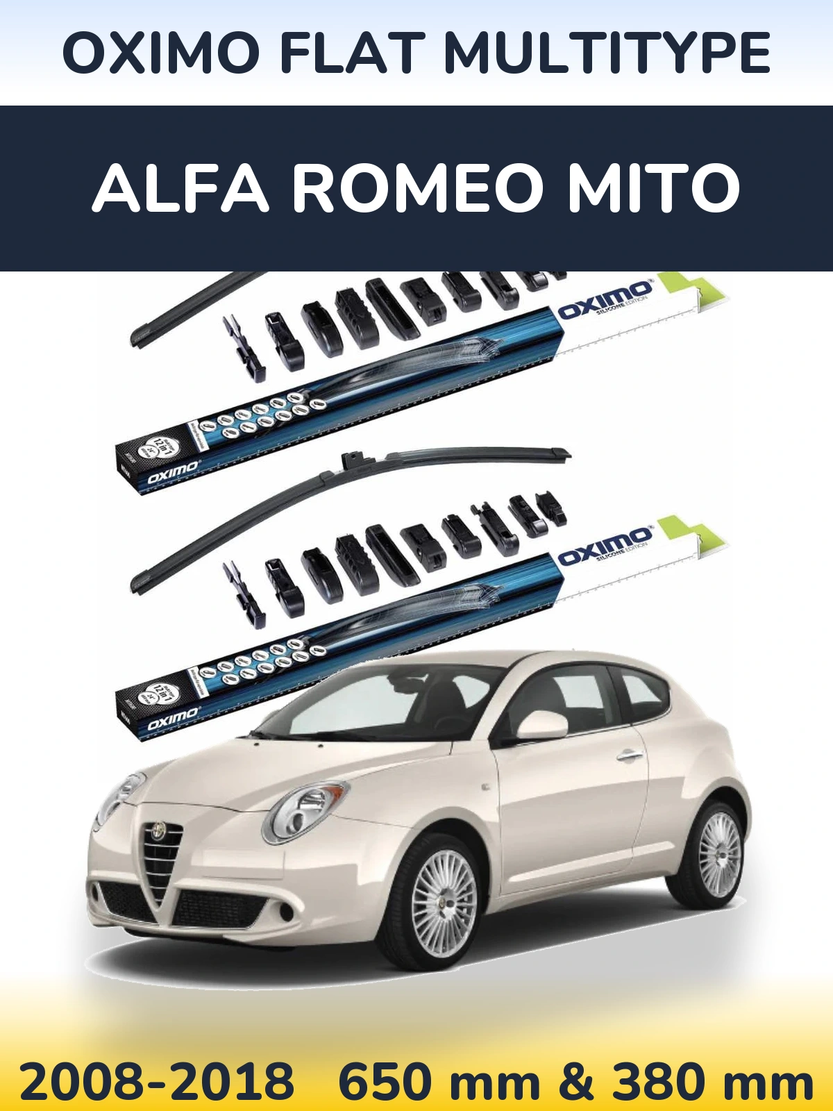 Sada předních stěračů Oximo Flat MultiType 650 a 380 mm pro Alfa Romeo MiTo 2008-2018