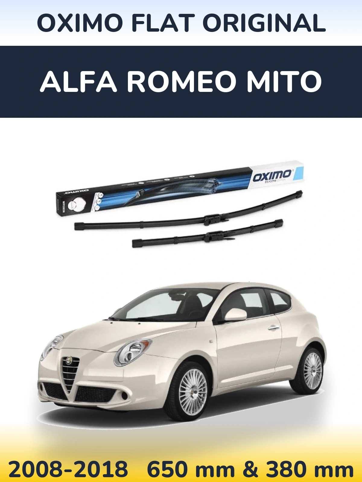 Sada předních stěračů Oximo Flat Original 650 a 380 mm pro Alfa Romeo MiTo 2008-2018