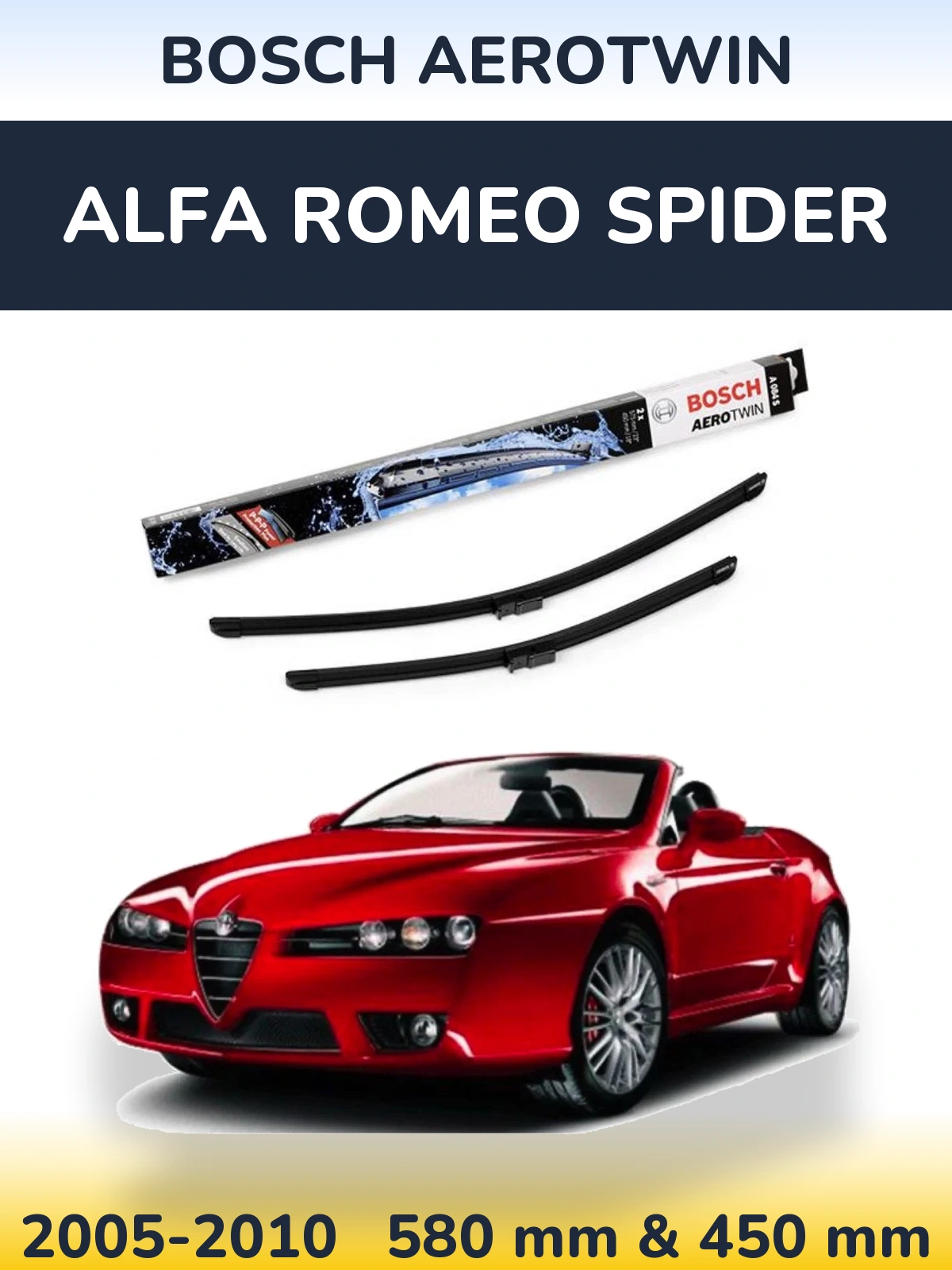 Sada předních stěračů BOSCH AeroTwin 580 a 450 mm pro Alfa Romeo Spider 2005-2010