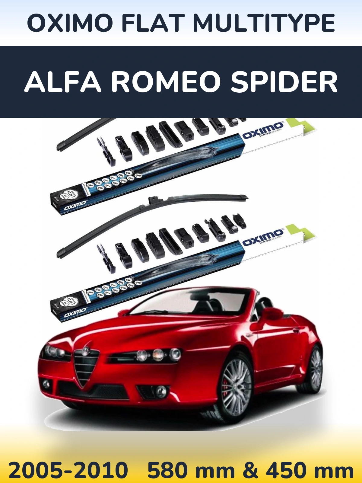 Sada předních stěračů Oximo Flat MultiType 580 a 450 mm pro Alfa Romeo Spider 2005-2010
