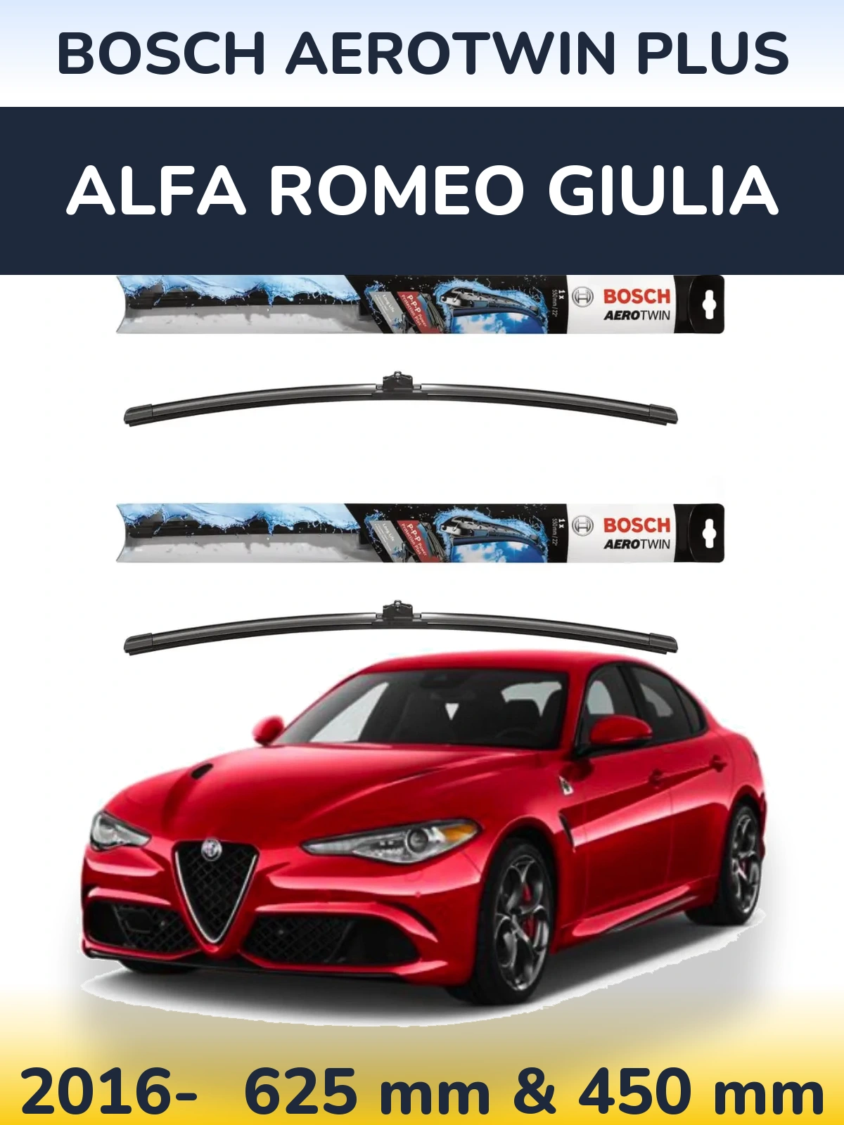 Sada předních stěračů BOSCH AeroTwin Plus 600 a 450 mm pro Alfa Romeo Giulia 2016-2026