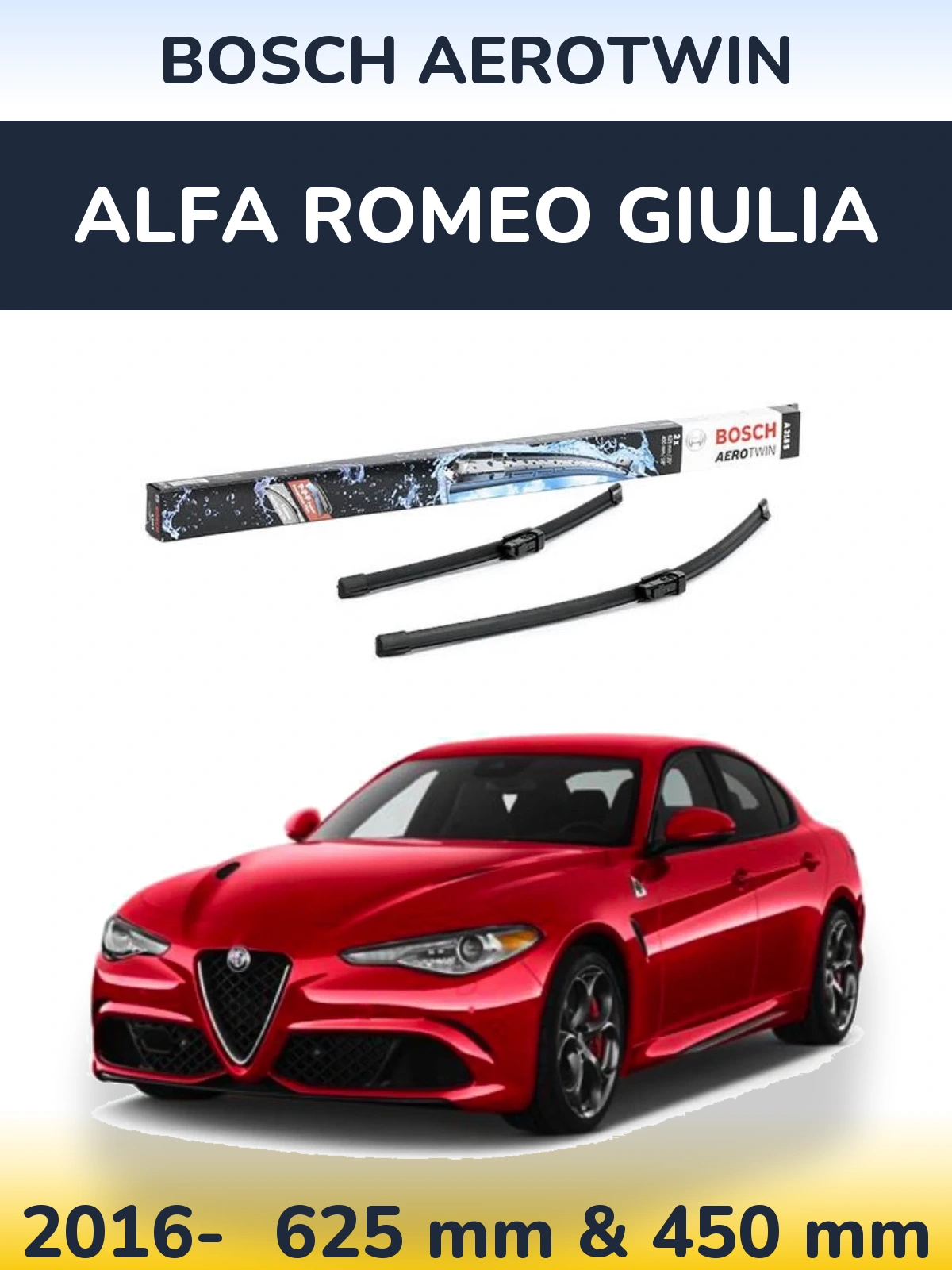 Sada předních stěračů BOSCH AeroTwin 625 a 450 mm pro Alfa Romeo Giulia 2016-2026