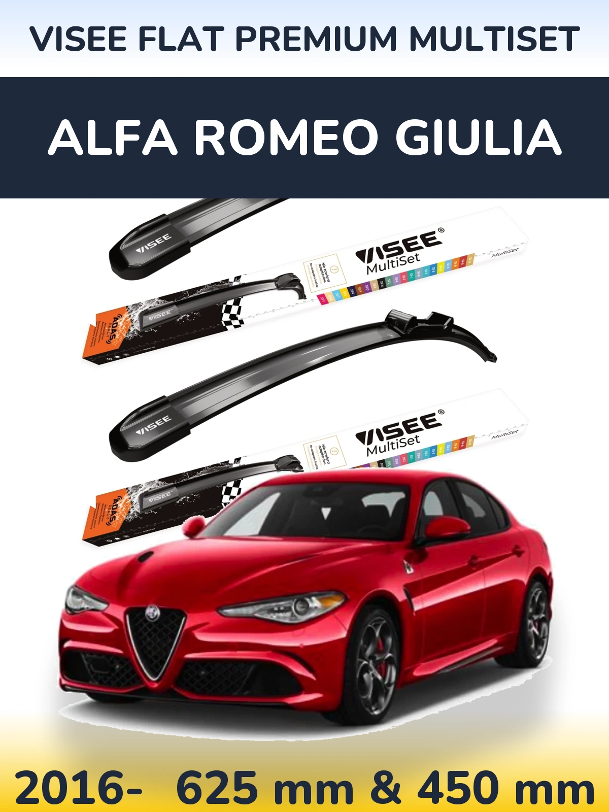 Sada předních stěračů VISEE FLAT PREMIUM MultiSet 630 a 450 mm pro Alfa Romeo Giulia 2016-2026