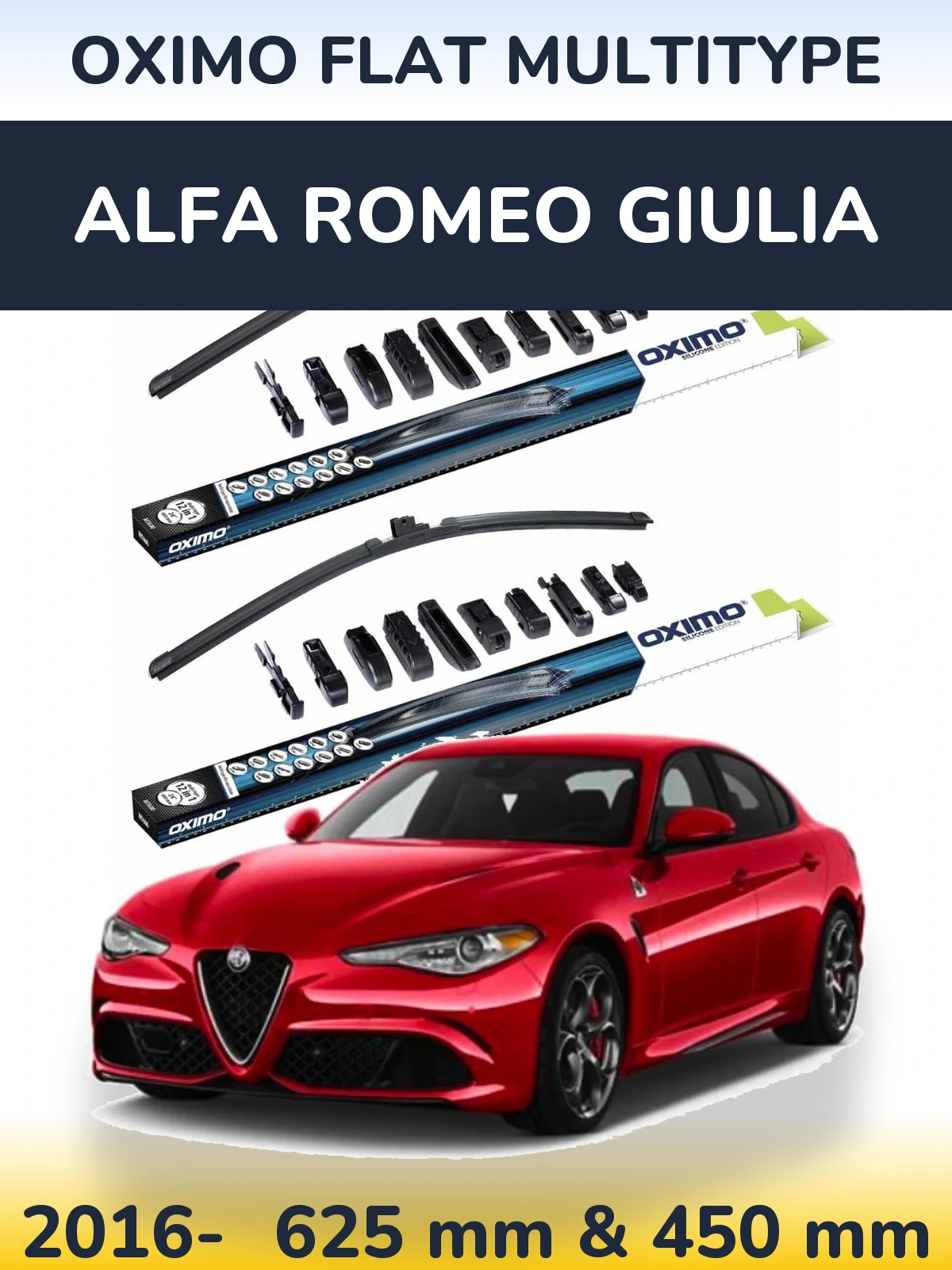 Sada předních stěračů Oximo Flat MultiType 600 a 450 mm pro Alfa Romeo Giulia 2016-2026