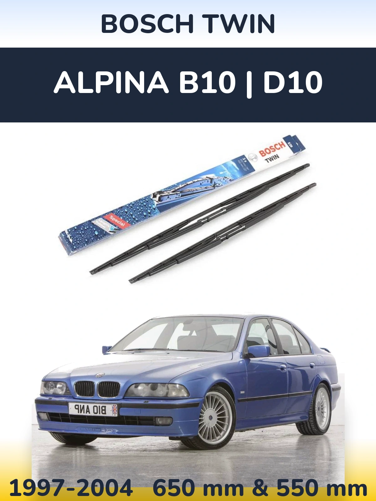 Sada předních stěračů BOSCH Twin 650 a 550 mm pro Alpina B10 | D10 1997-2004