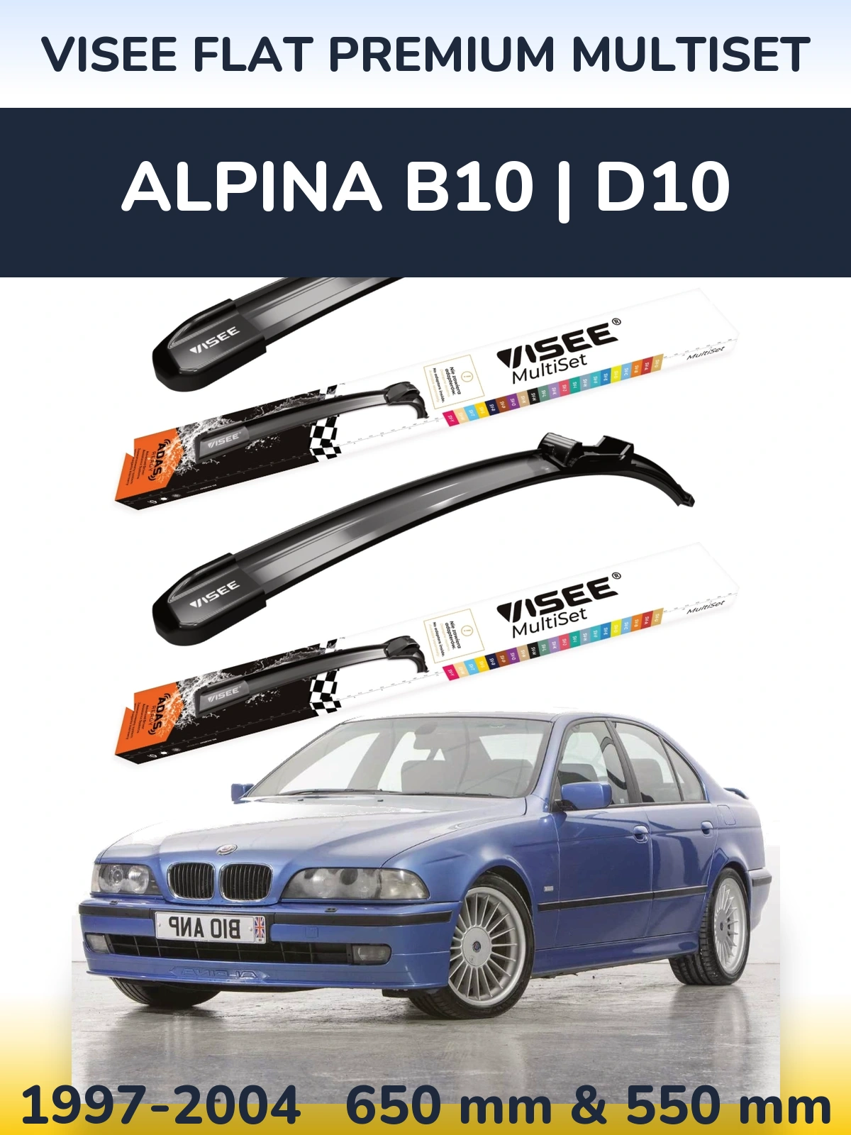 Sada předních stěračů VISEE FLAT PREMIUM MultiSet 650 a 550 mm pro Alpina B10 | D10 1997-2004
