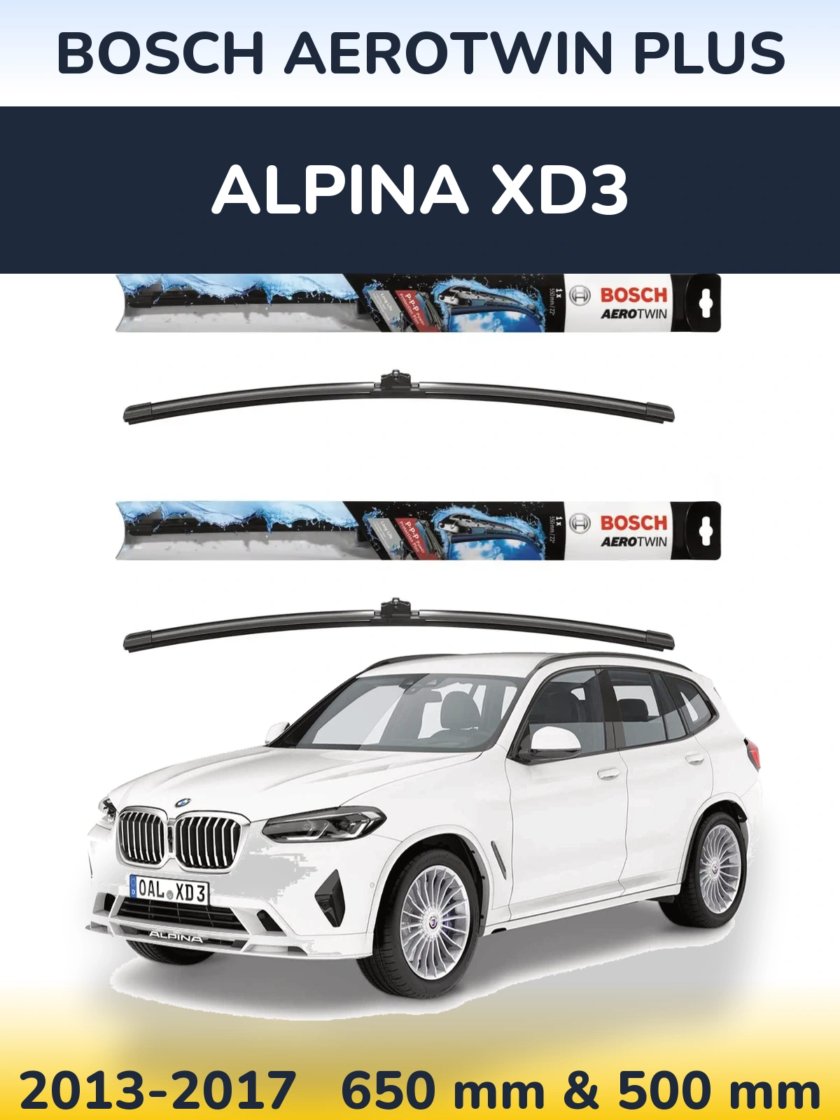 Sada předních stěračů BOSCH AeroTwin Plus 650 a 500 mm pro Alpina XD3 2013-2017