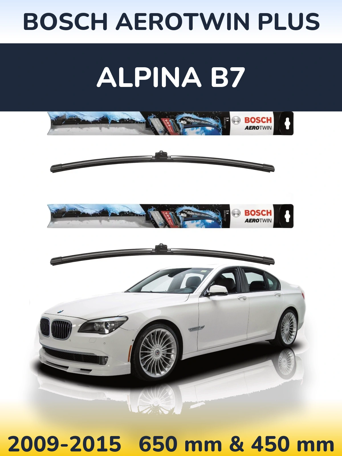 Sada předních stěračů BOSCH AeroTwin Plus 650 a 450 mm pro Alpina B7 2009-2015