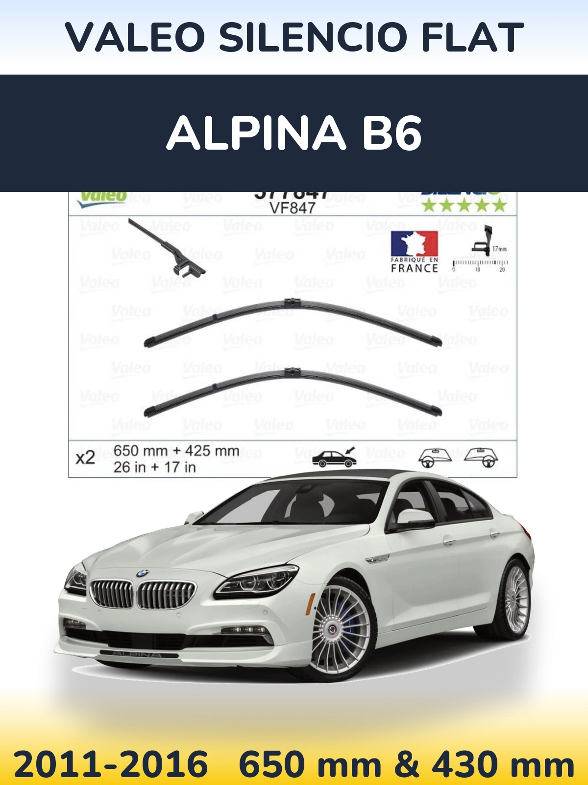 Sada předních stěračů Valeo Silencio Flat 650 a 430 mm pro Alpina B6 2011-2016