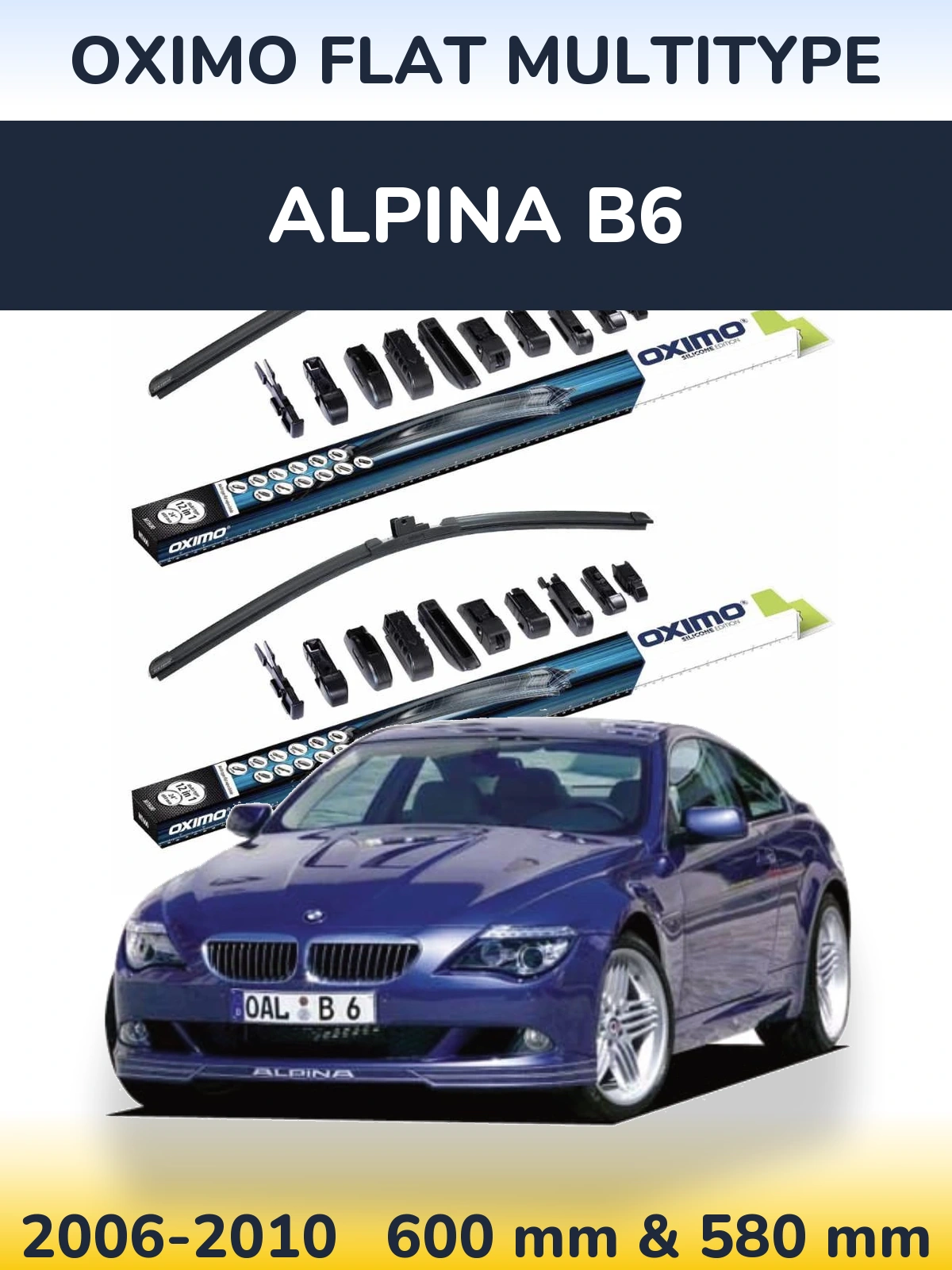 Sada předních stěračů Oximo Flat MultiType 600 a 580 mm pro Alpina B6 2006-2010