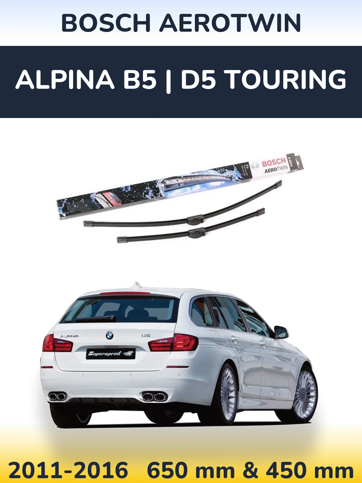 Sada předních stěračů BOSCH AeroTwin 650 a 450 mm pro Alpina B5 | D5 Touring 2011-2016