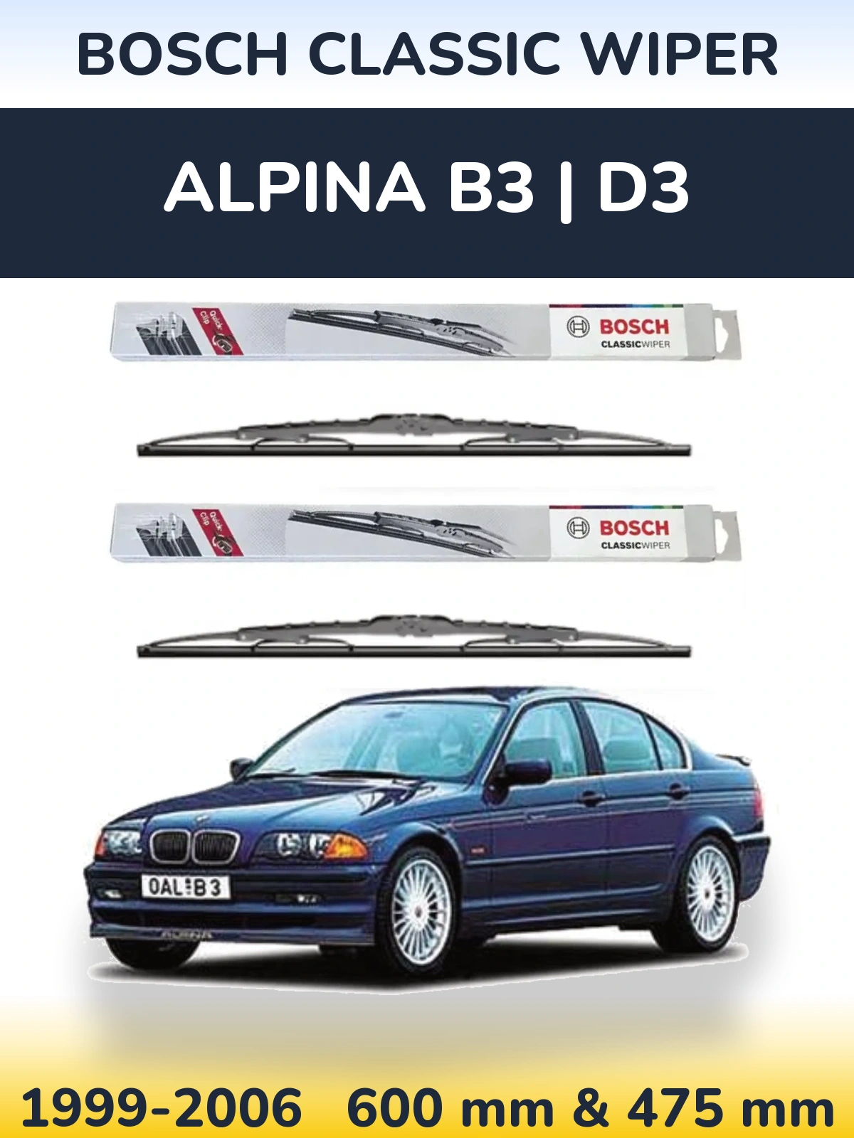 Sada předních stěračů BOSCH Classic Wiper 600 a 475 mm pro Alpina B3 | D3 1999-2006