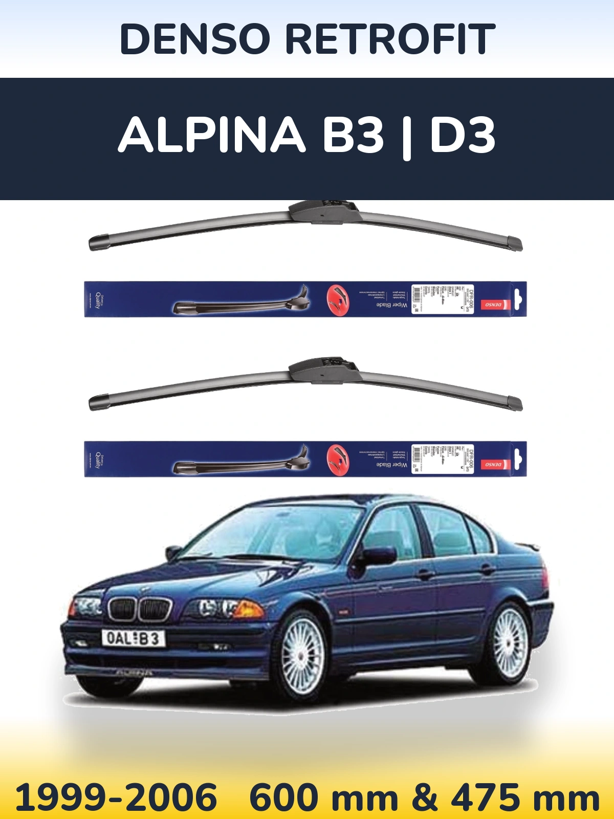 Sada předních stěračů Denso Retrofit 600 a 475 mm pro Alpina B3 | D3 1999-2006