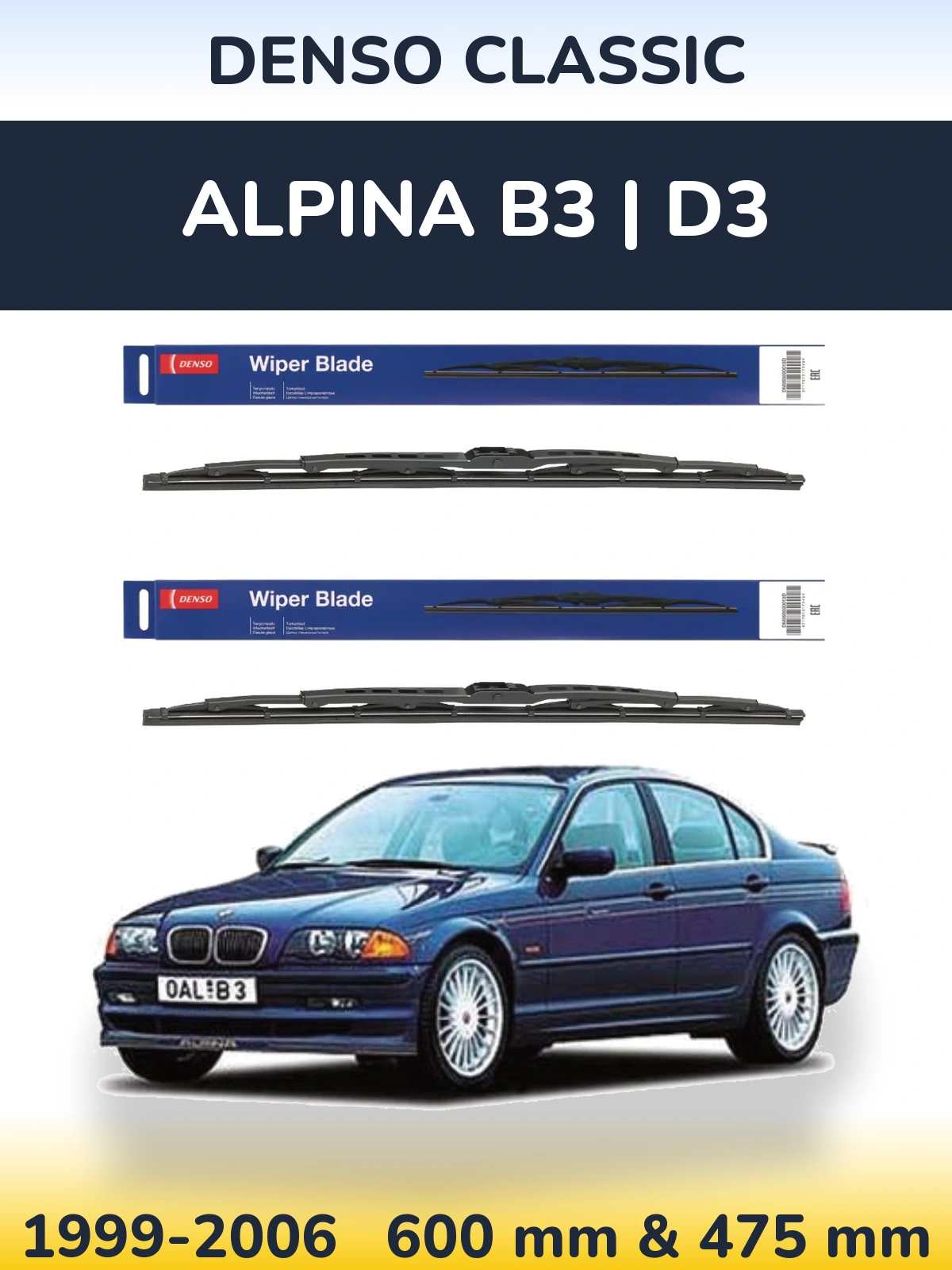 Sada předních stěračů Denso Classic 600 a 475 mm pro Alpina B3 | D3 1999-2006