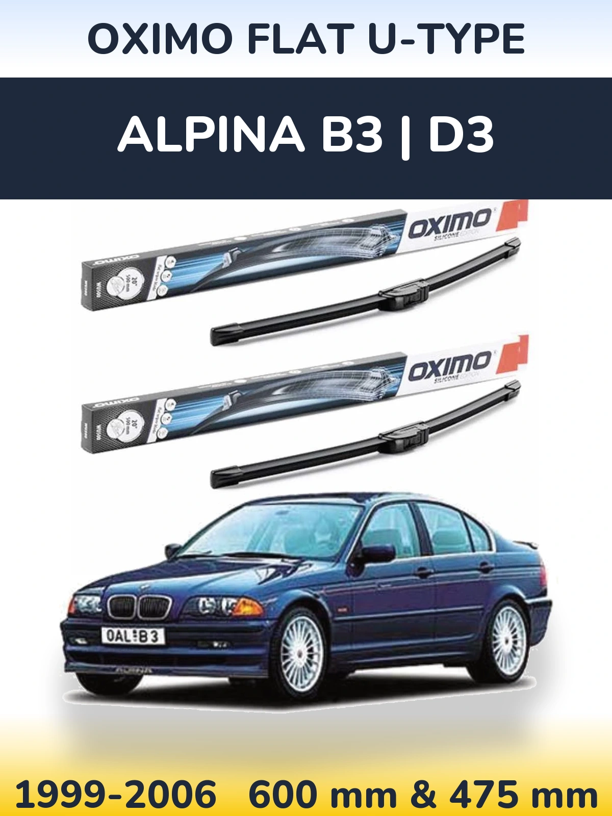 Sada předních stěračů Oximo Flat U-type 600 a 475 mm pro Alpina B3 | D3 1999-2006