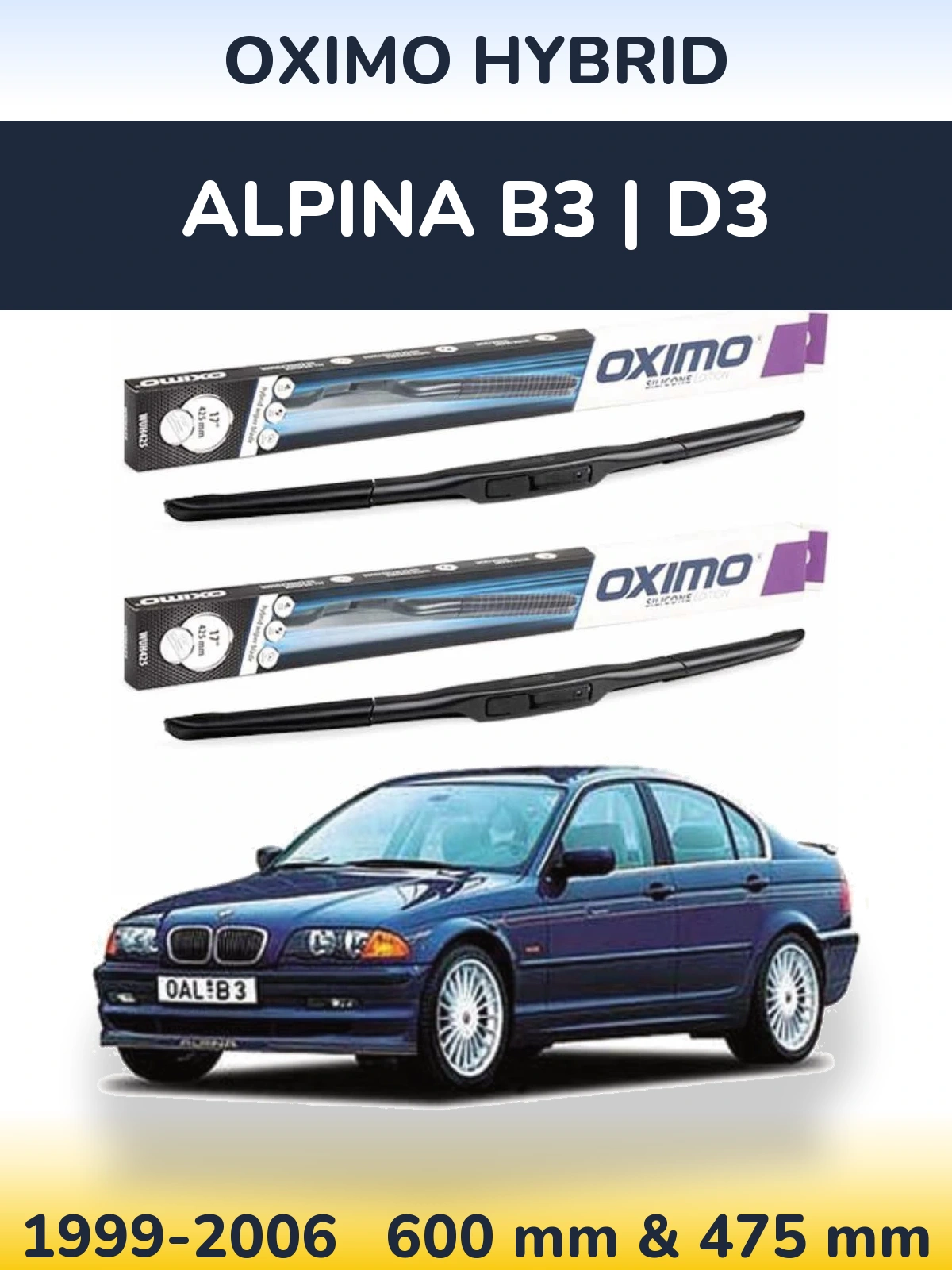 Sada předních stěračů Oximo Hybrid 600 a 475 mm pro Alpina B3 | D3 1999-2006