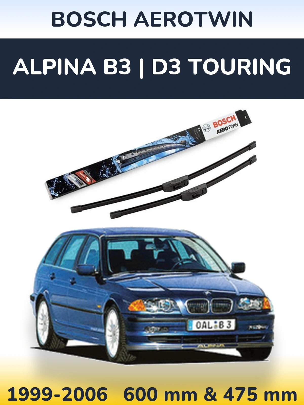 Комплект передніх щіток BOSCH AeroTwin 600 & 475 мм для Alpina B3 | D3 Touring 1999-2006