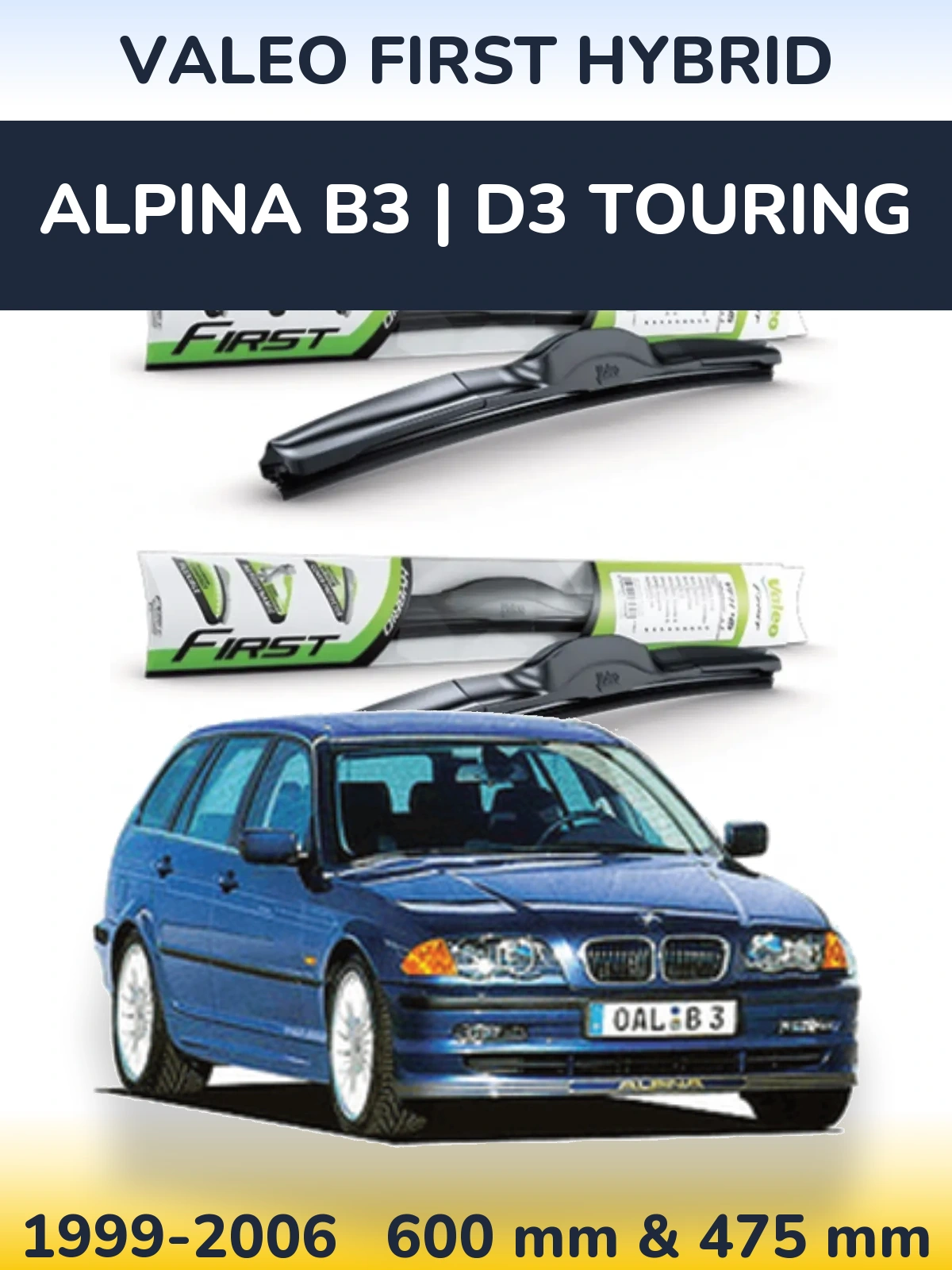 Sada předních stěračů Valeo First Hybrid 600 a 475 mm pro Alpina B3 | D3 Touring 1999-2006