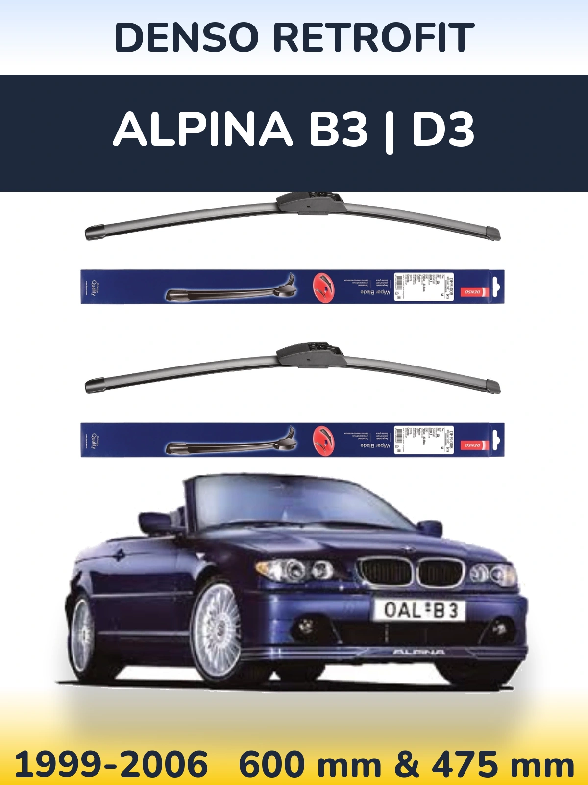 Sada předních stěračů Denso Retrofit 600 a 475 mm pro Alpina B3 | D3 1999-2006