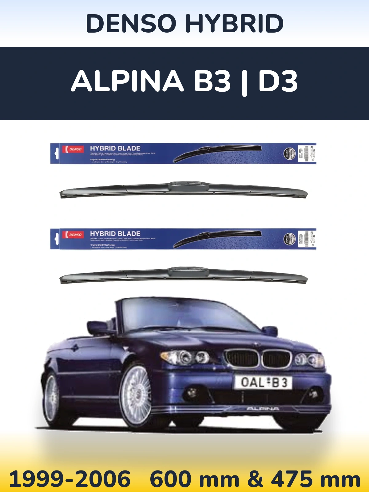 Sada předních stěračů Denso Hybrid 600 a 475 mm pro Alpina B3 | D3 1999-2006
