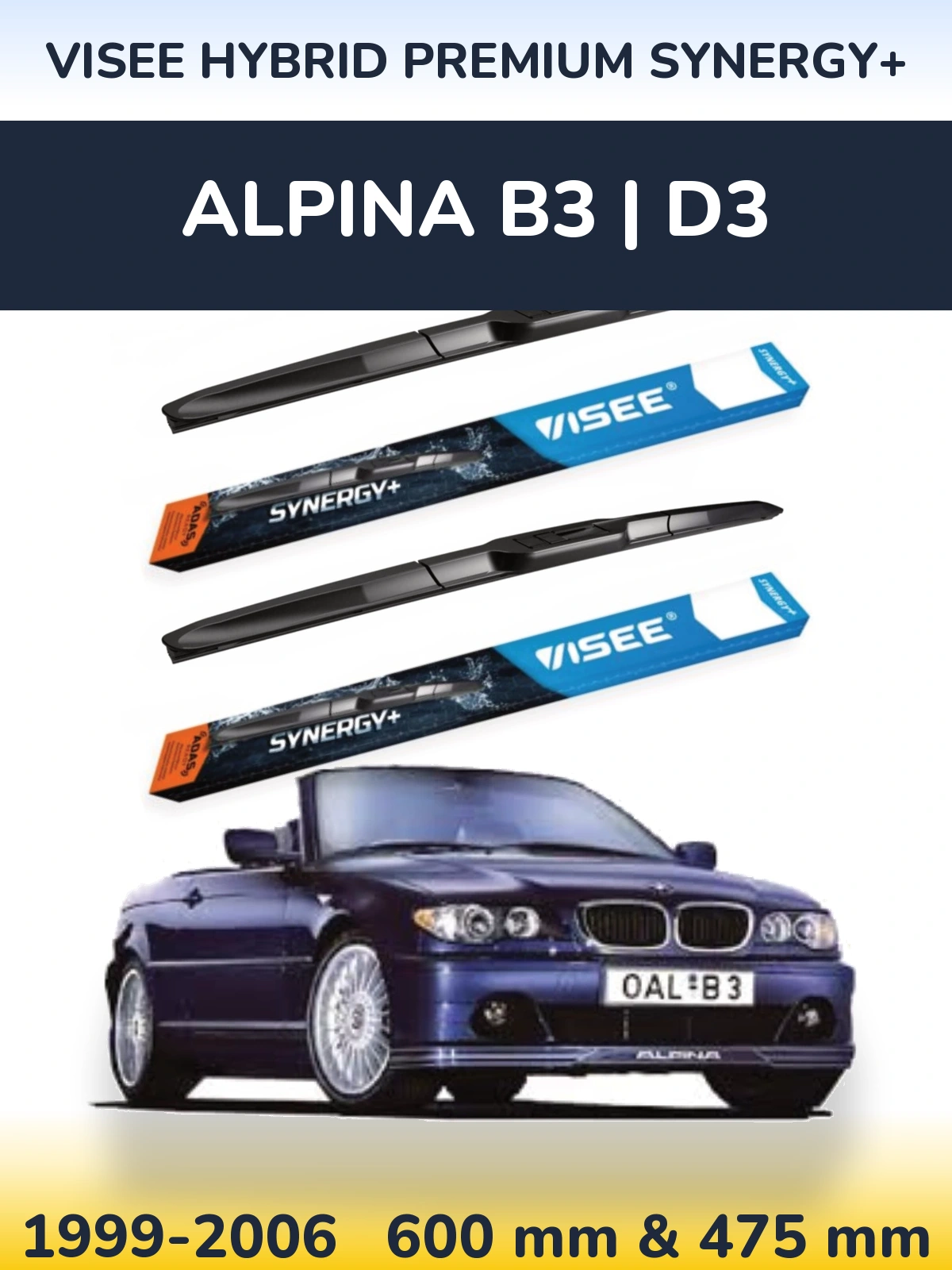 Sada předních stěračů VISEE HYBRID PREMIUM SYNERGY+ 600 a 475 mm pro Alpina B3 | D3 1999-2006
