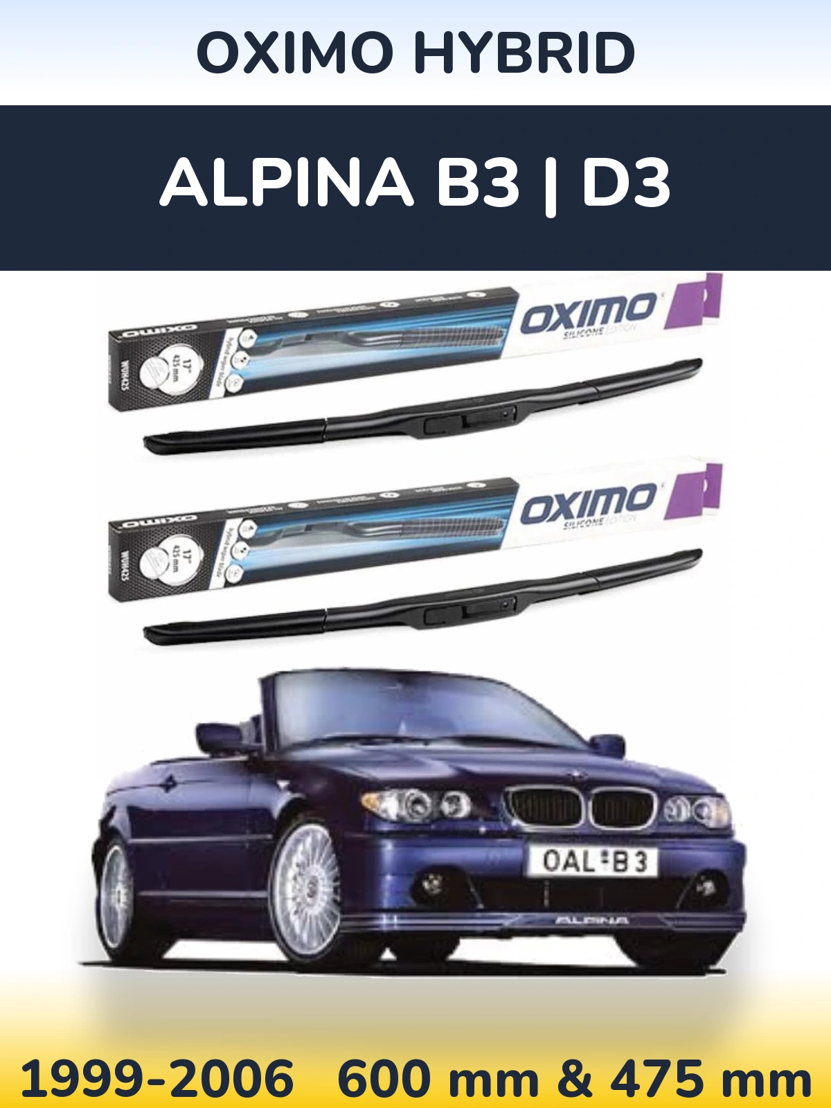 Sada předních stěračů Oximo Hybrid 600 a 475 mm pro Alpina B3 | D3 1999-2006