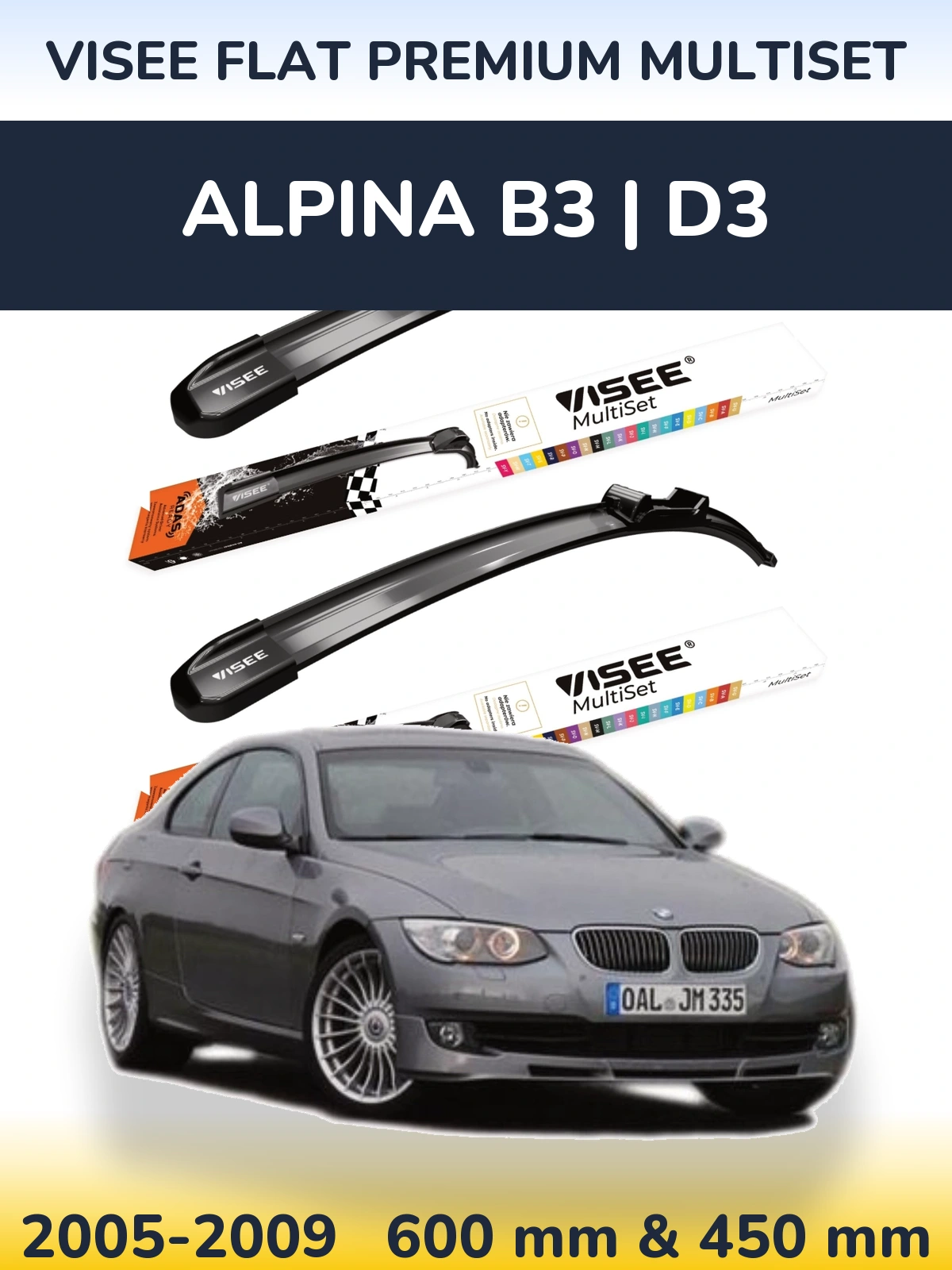 Sada předních stěračů VISEE FLAT PREMIUM MultiSet 600 a 450 mm pro Alpina B3 | D3 2005-2009