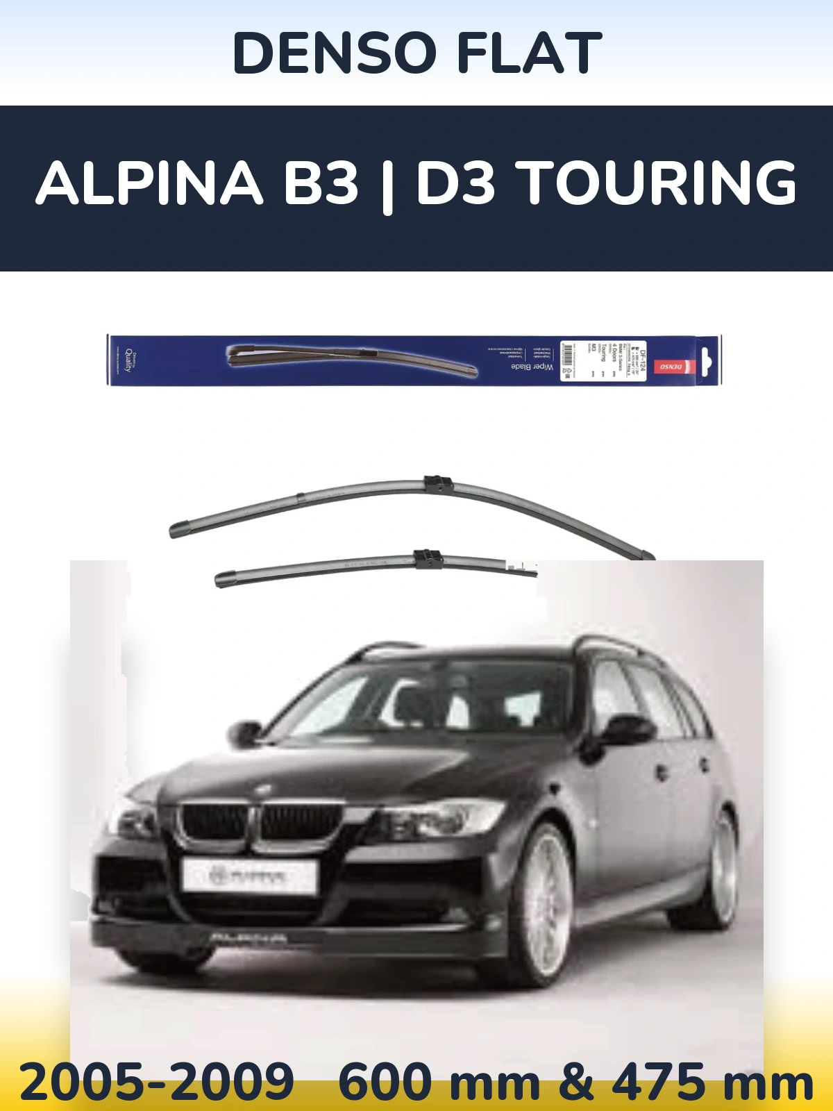 Sada předních stěračů Denso Flat 600 a 475 mm pro Alpina B3 | D3 Touring 2005-2009
