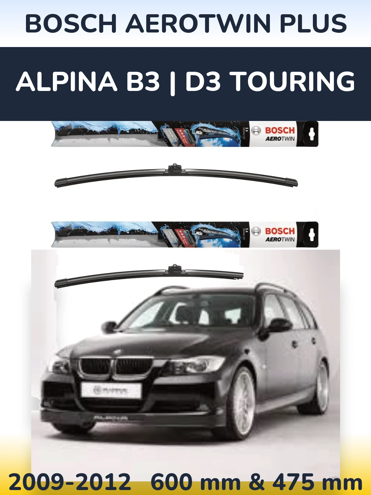 Sada předních stěračů BOSCH AeroTwin Plus 600 a 475 mm pro Alpina B3 | D3 Touring 2009-2012