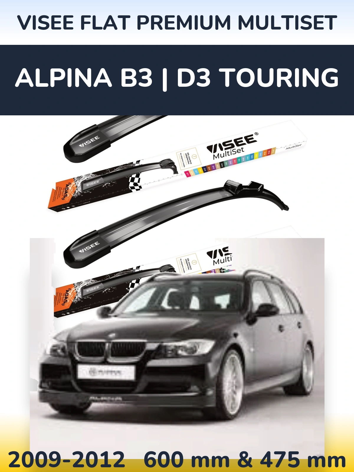 Sada předních stěračů VISEE FLAT PREMIUM MultiSet 600 a 475 mm pro Alpina B3 | D3 Touring 2009-2012