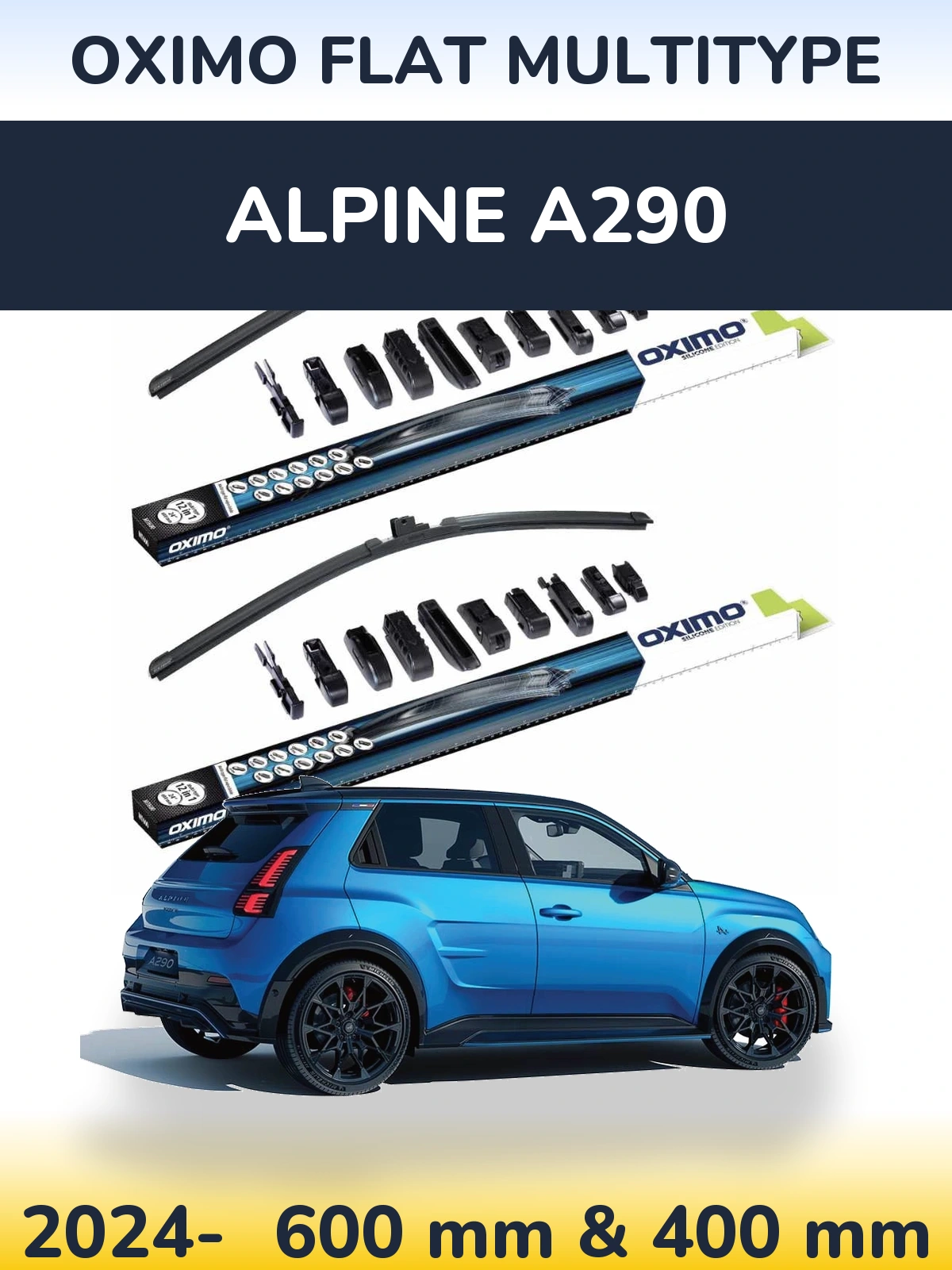 Sada předních stěračů Oximo Flat MultiType 600 a 400 mm pro Alpine A290 2024-2026