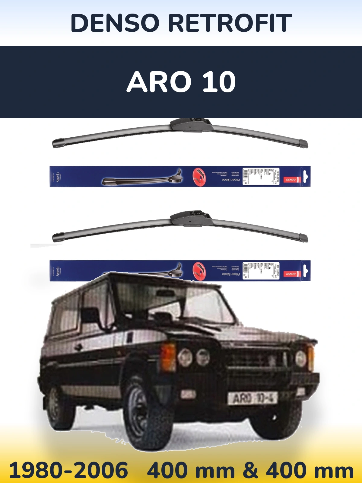 Sada předních stěračů Denso Retrofit 400 a 400 mm pro ARO 10 1980-2006