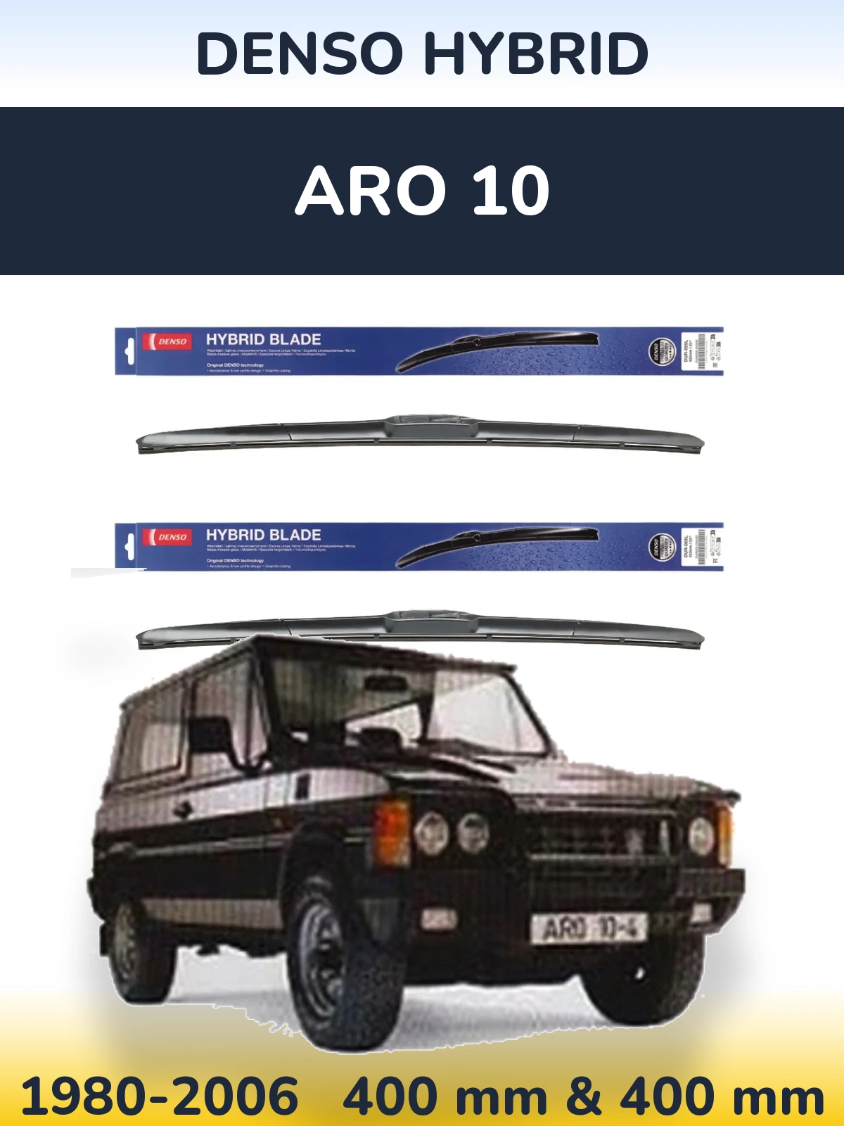 Sada předních stěračů Denso Hybrid 400 a 400 mm pro ARO 10 1980-2006