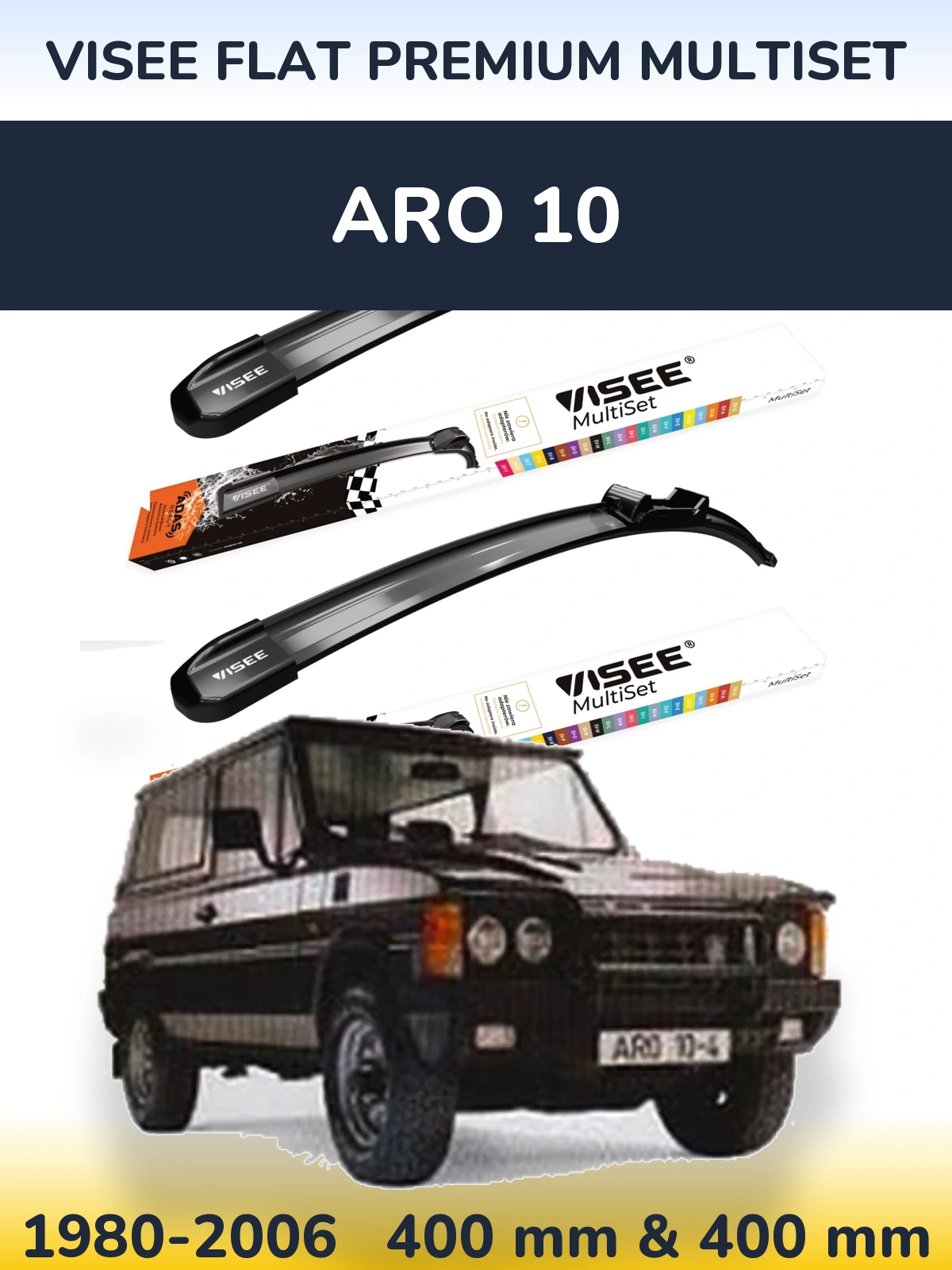 Sada předních stěračů VISEE FLAT PREMIUM MultiSet 400 a 400 mm pro ARO 10 1980-2006