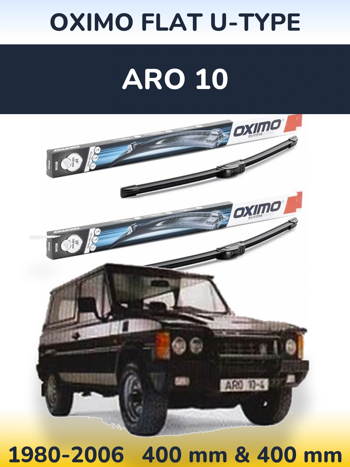 Sada předních stěračů Oximo Flat U-type 400 a 400 mm pro ARO 10 1980-2006