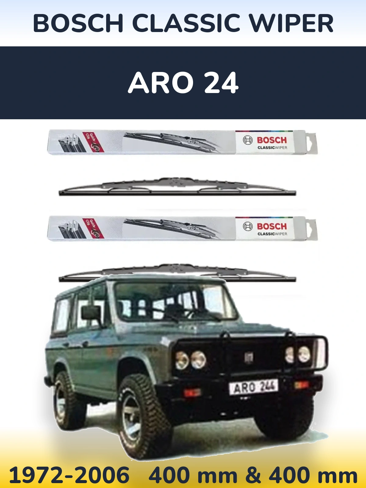 Sada předních stěračů BOSCH Classic Wiper 400 a 400 mm pro ARO 24 1972-2006