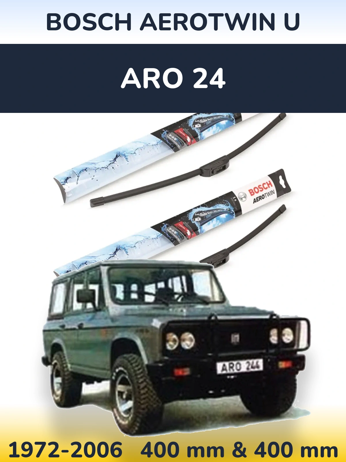 Sada předních stěračů BOSCH AeroTwin U 400 a 400 mm pro ARO 24 1972-2006
