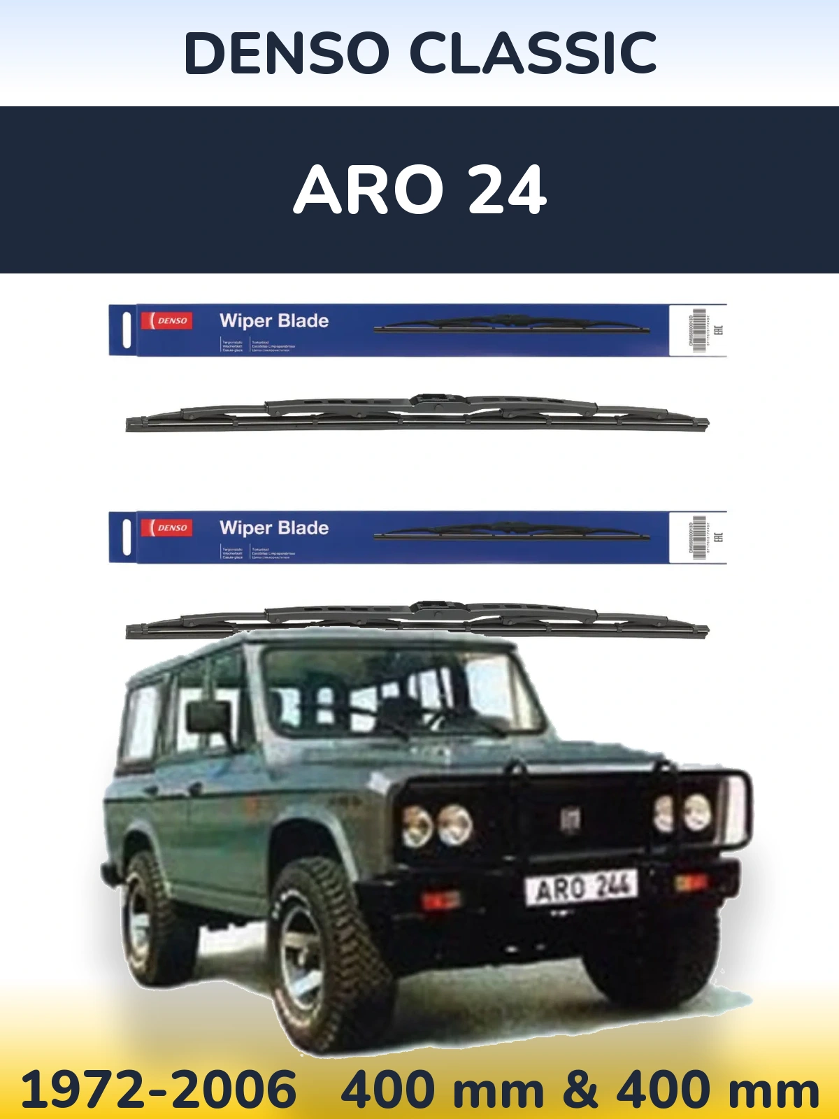 Front wiper blade set Denso Classic 400 & 400 mm for ARO 24 1972-2006