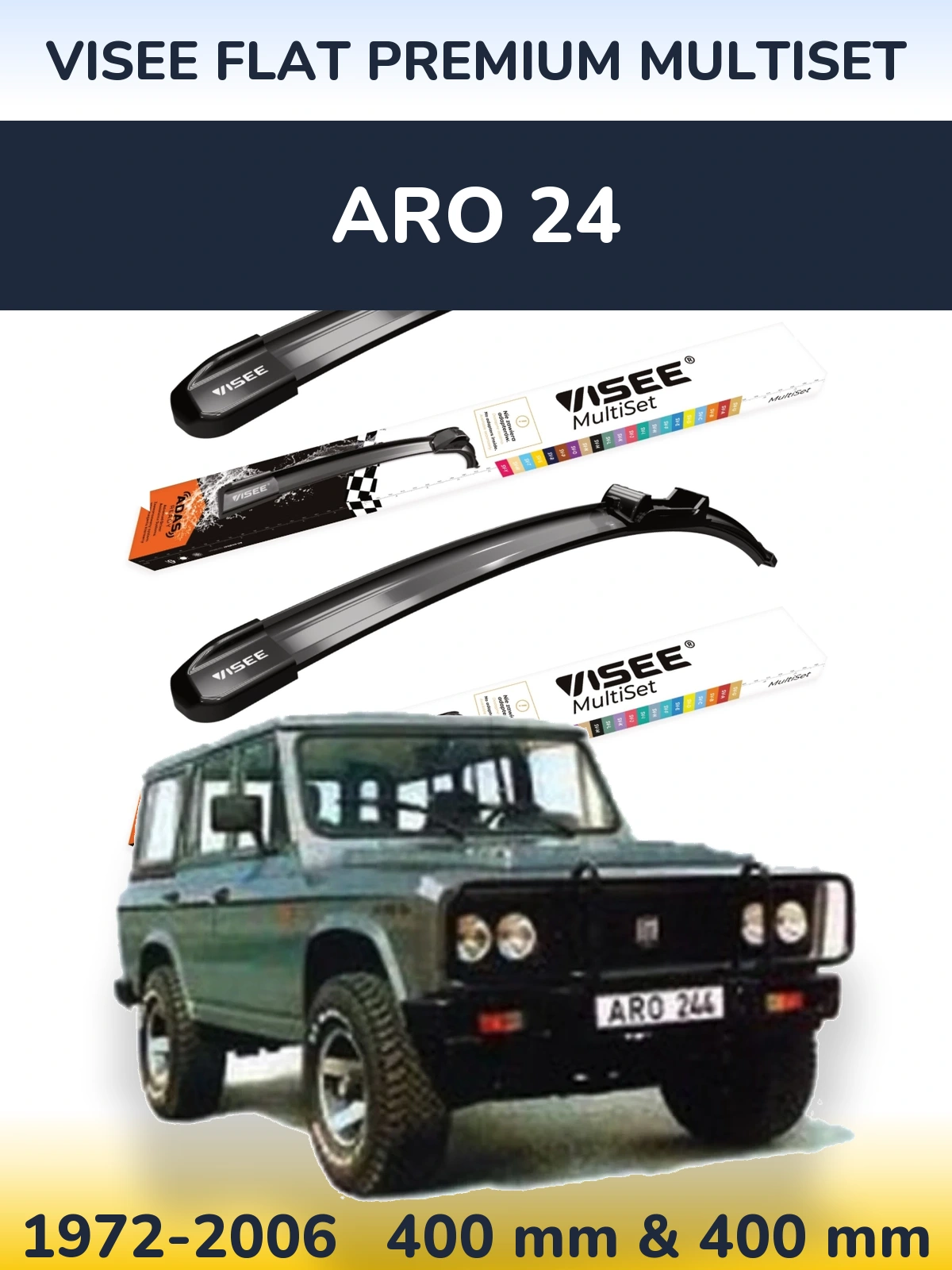 Sada předních stěračů VISEE FLAT PREMIUM MultiSet 400 a 400 mm pro ARO 24 1972-2006
