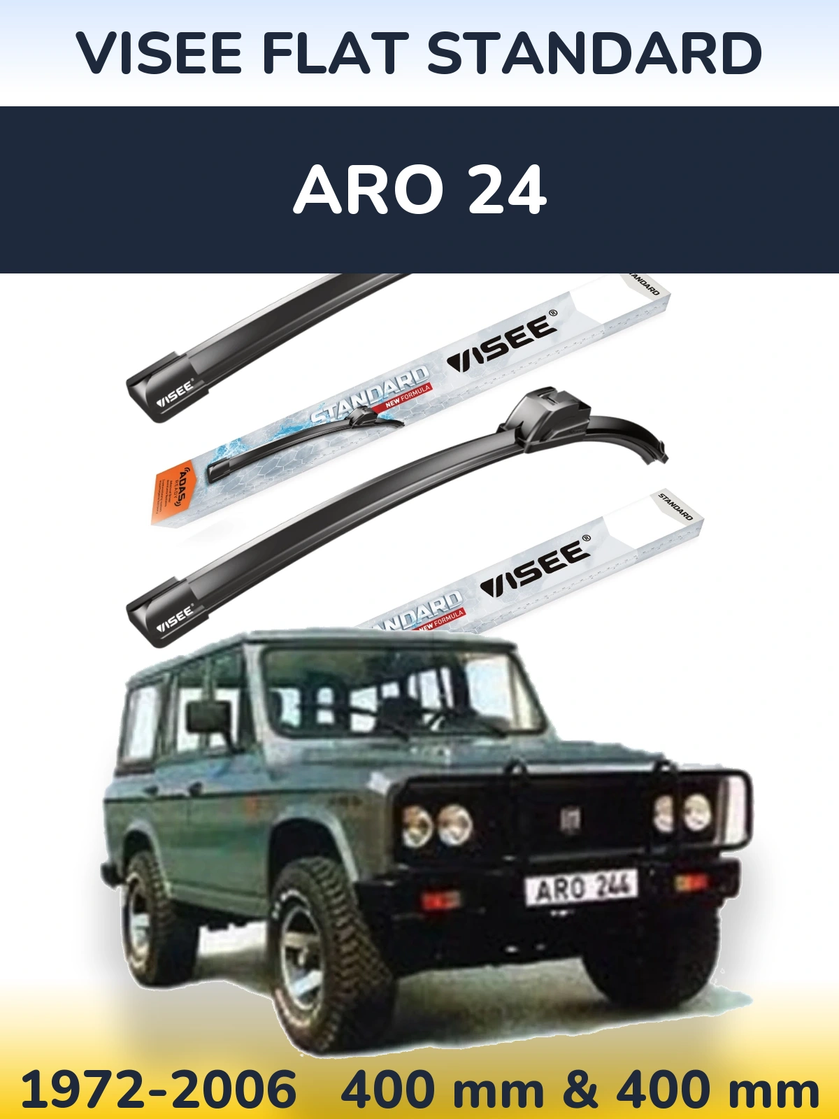 Sada předních stěračů VISEE FLAT STANDARD 400 a 400 mm pro ARO 24 1972-2006