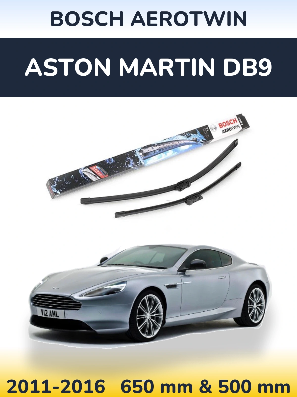 Sada předních stěračů BOSCH AeroTwin 650 a 500 mm pro Aston Martin DB9 2011-2016