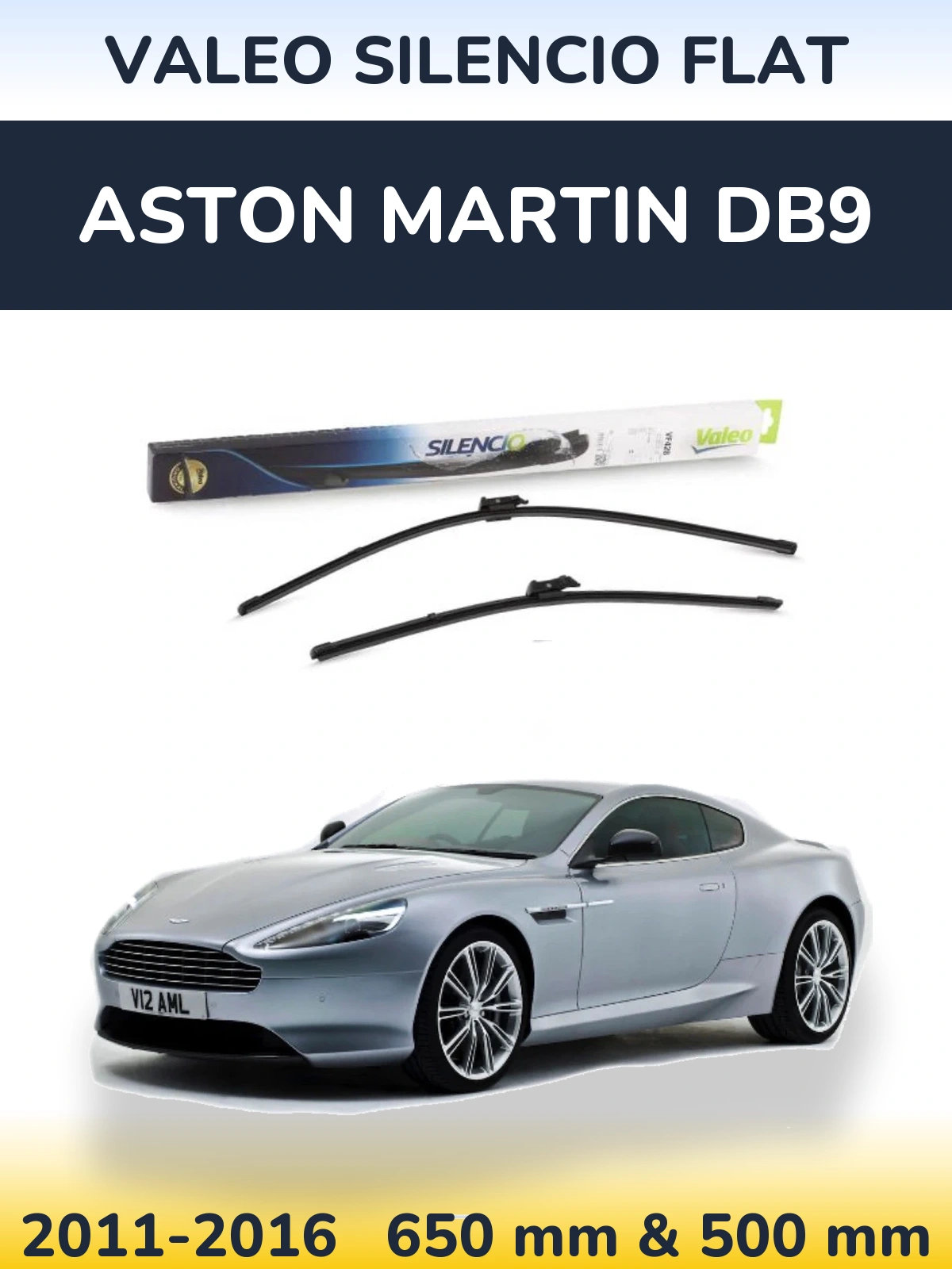 Sada předních stěračů Valeo Silencio Flat 650 a 500 mm pro Aston Martin DB9 2011-2016
