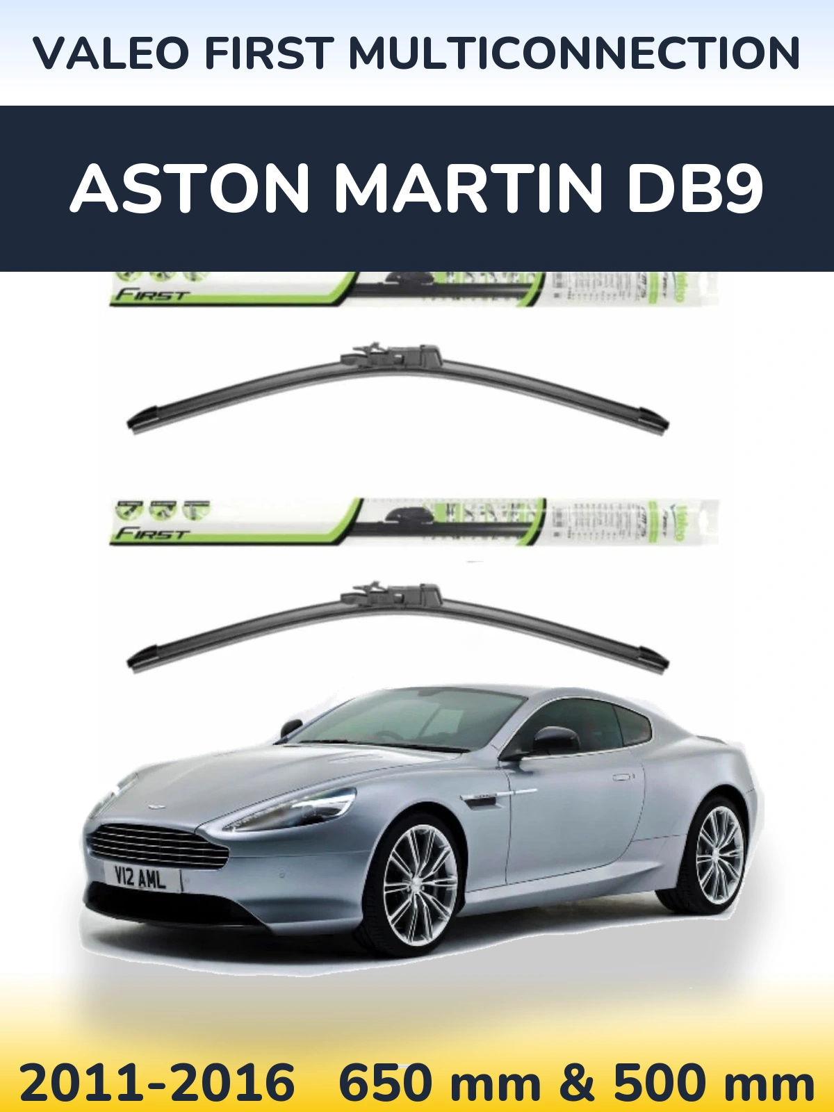 Sada předních stěračů Valeo First MultiConnection 650 a 500 mm pro Aston Martin DB9 2011-2016