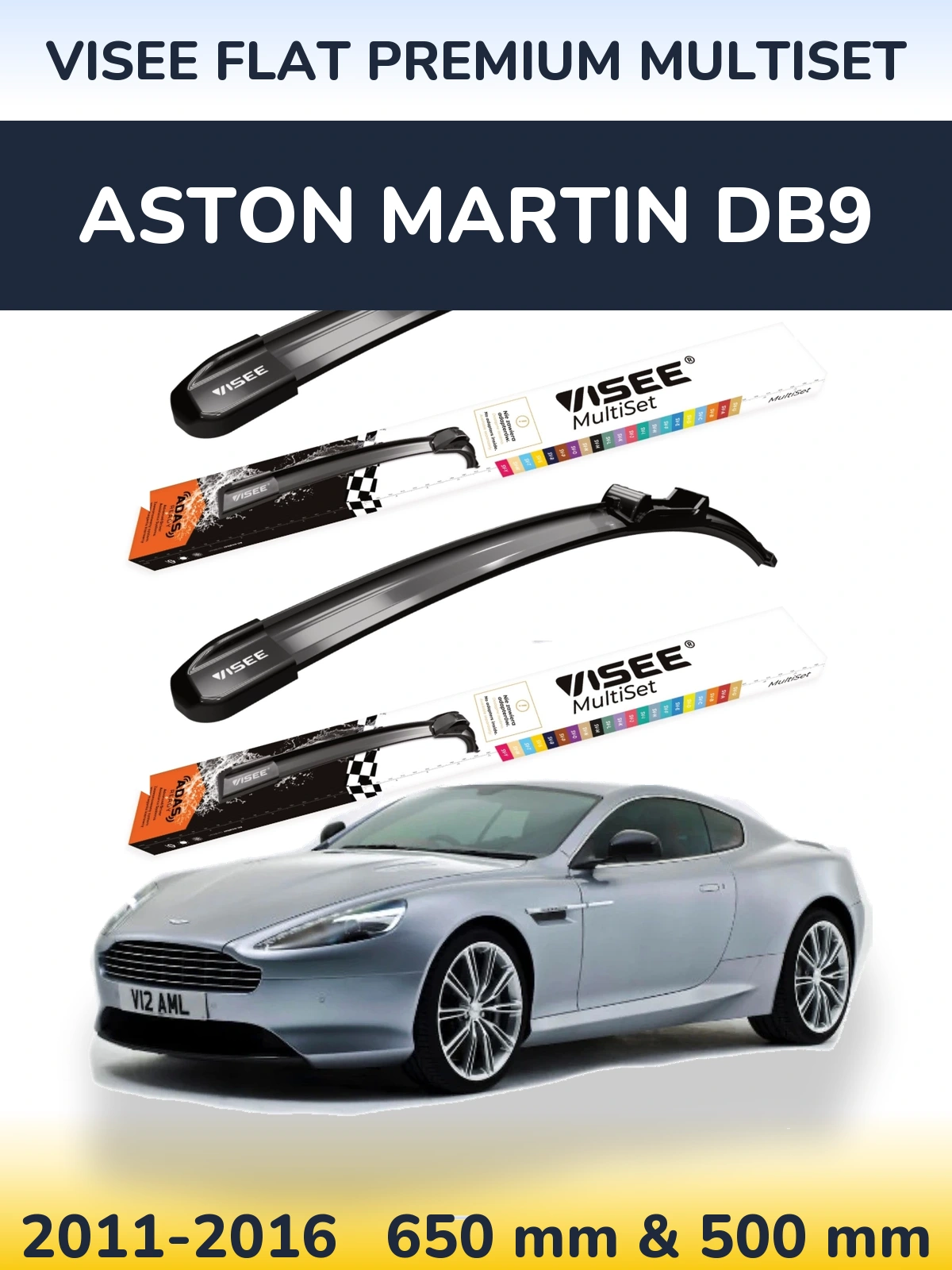 Sada předních stěračů VISEE FLAT PREMIUM MultiSet 650 a 500 mm pro Aston Martin DB9 2011-2016
