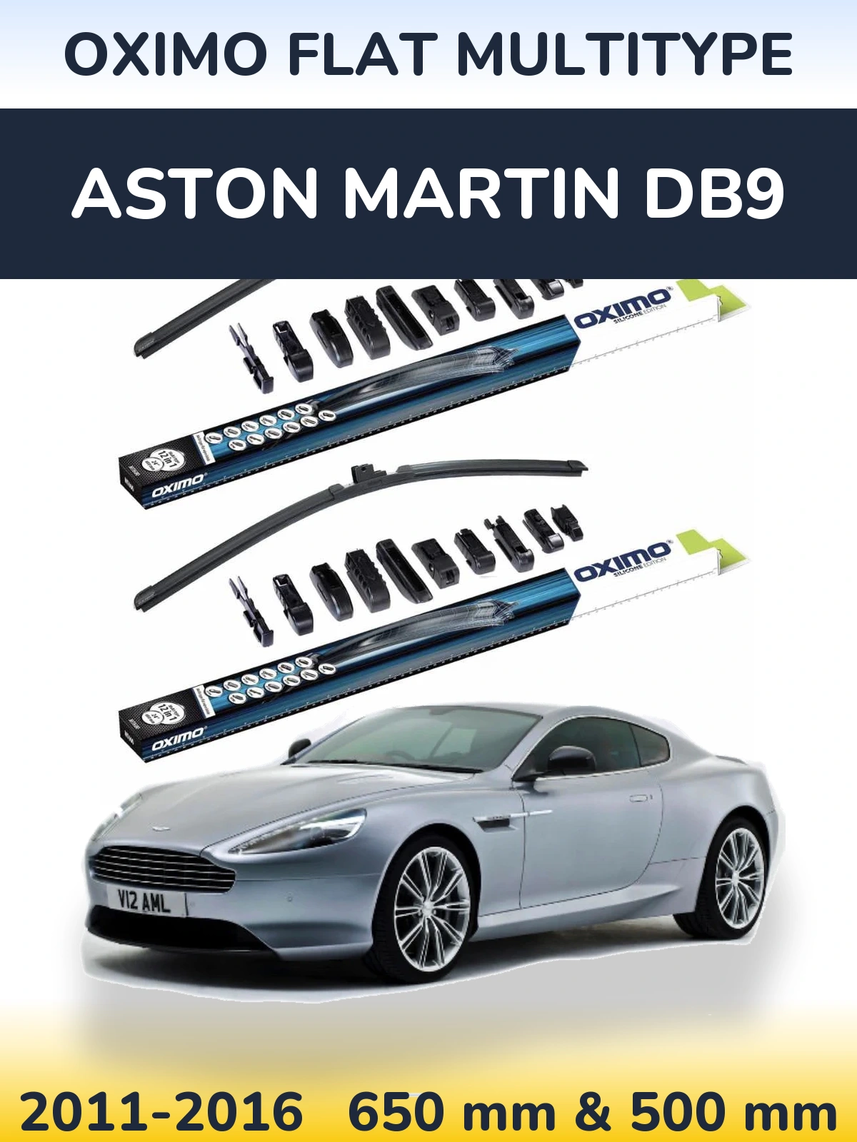 Sada předních stěračů Oximo Flat MultiType 650 a 500 mm pro Aston Martin DB9 2011-2016