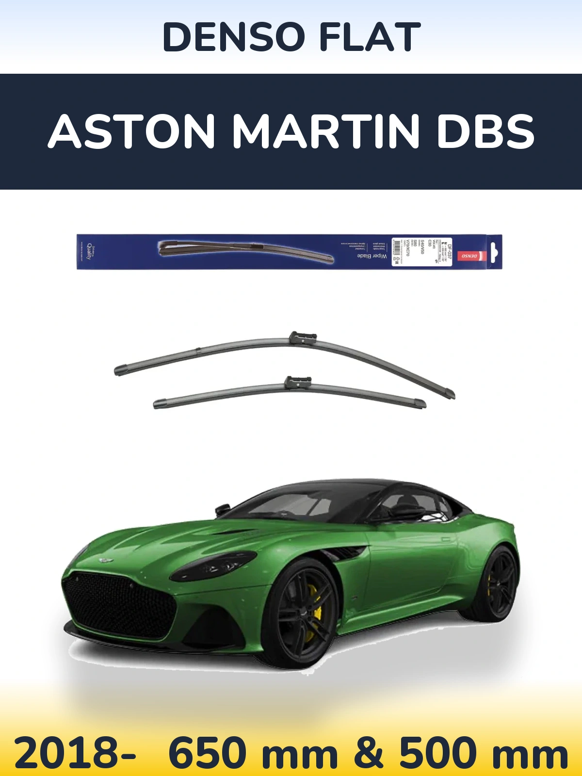 Sada předních stěračů Denso Flat 650 a 500 mm pro Aston Martin DBS 2018-2026