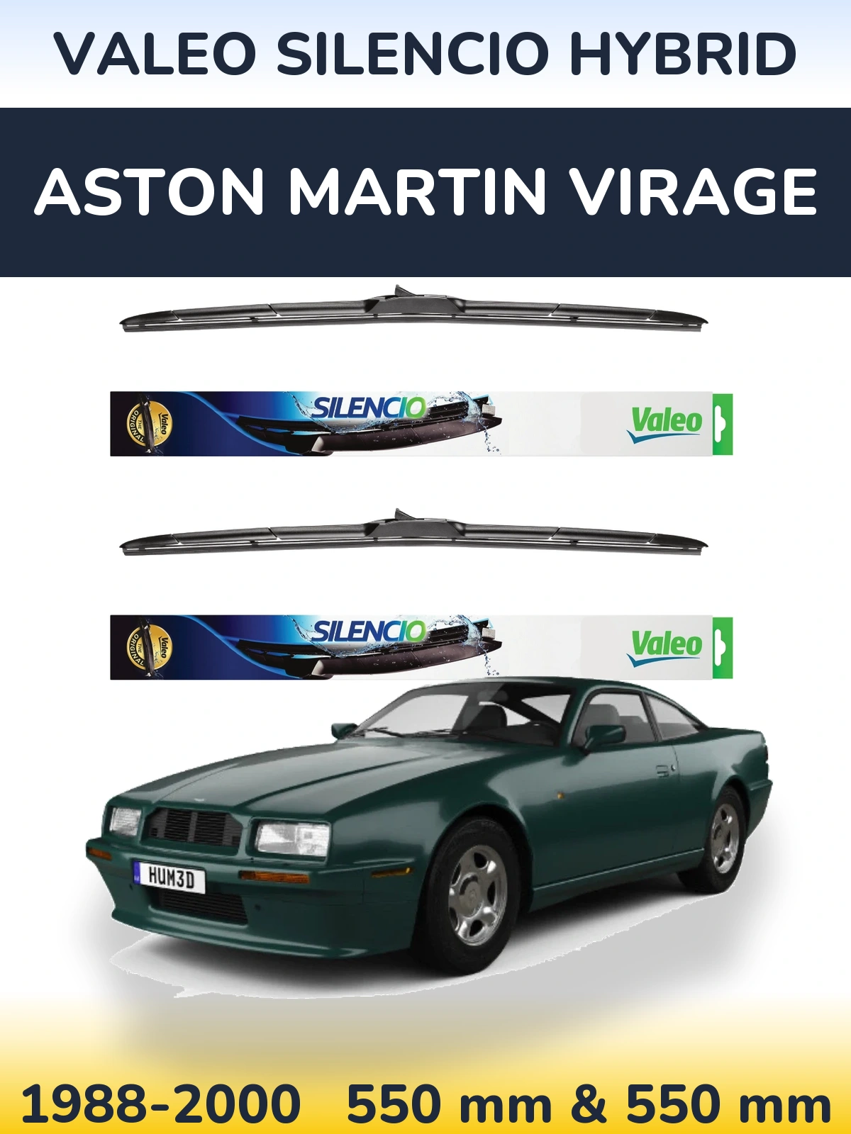 Sada předních stěračů Valeo Silencio Hybrid 550 a 550 mm pro Aston Martin Virage 1988-2000