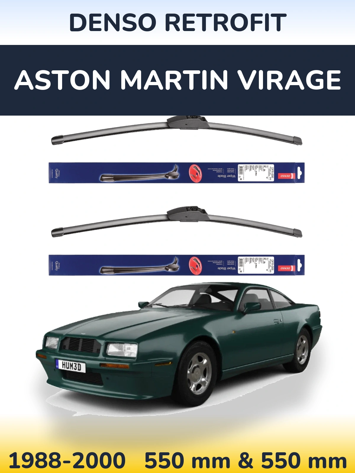 Sada předních stěračů Denso Retrofit 550 a 550 mm pro Aston Martin Virage 1988-2000