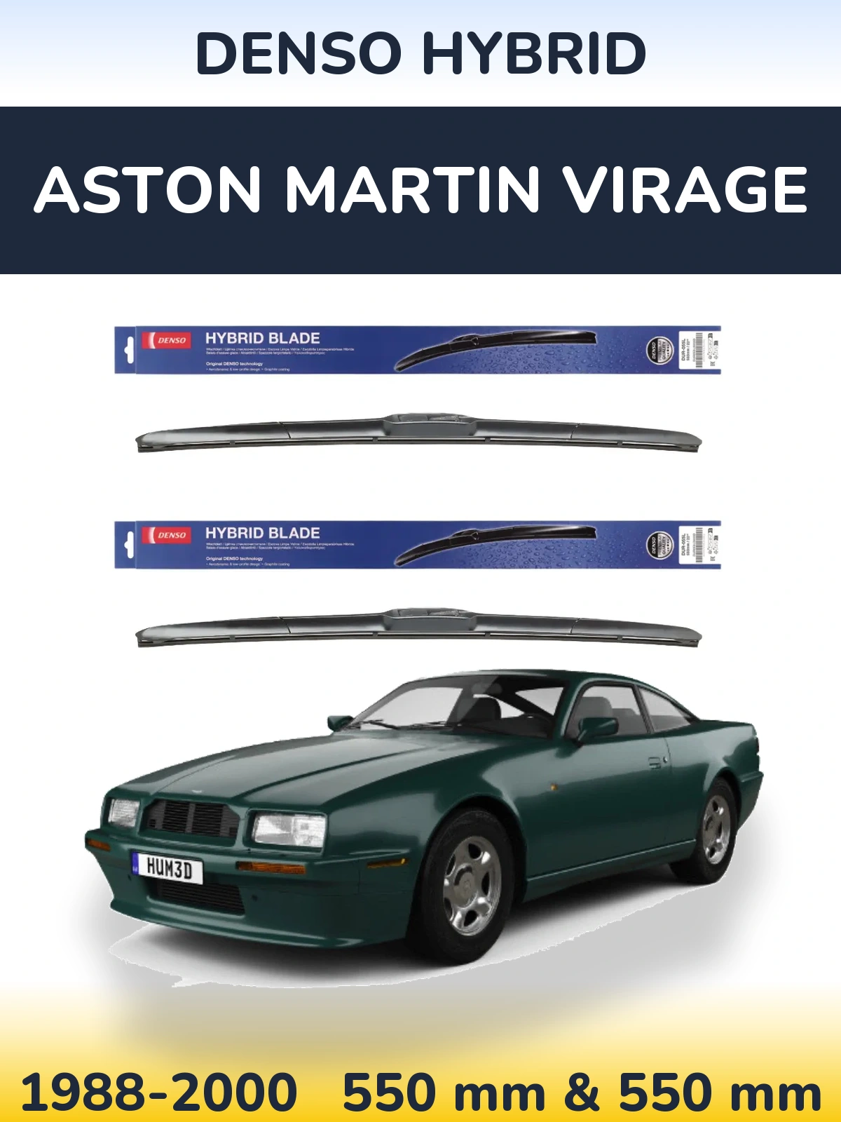 Sada předních stěračů Denso Hybrid 550 a 550 mm pro Aston Martin Virage 1988-2000