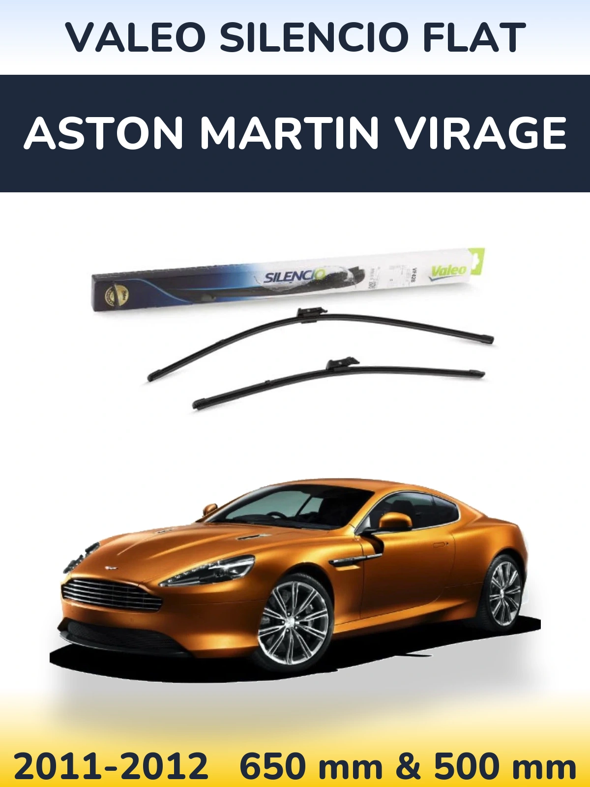Sada předních stěračů Valeo Silencio Flat 650 a 500 mm pro Aston Martin Virage 2011-2012